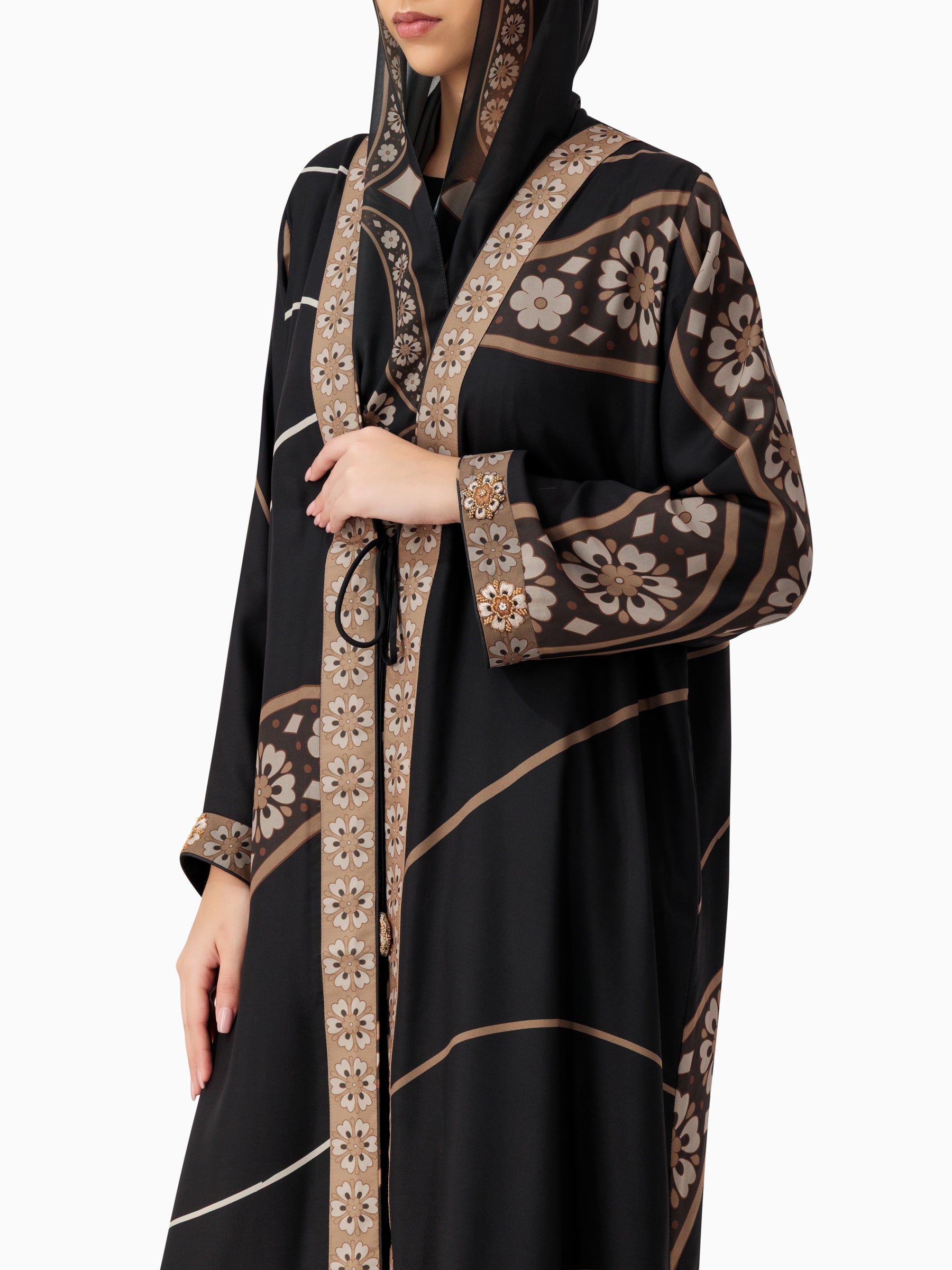 Desert Petals - Printed Brown Abaya