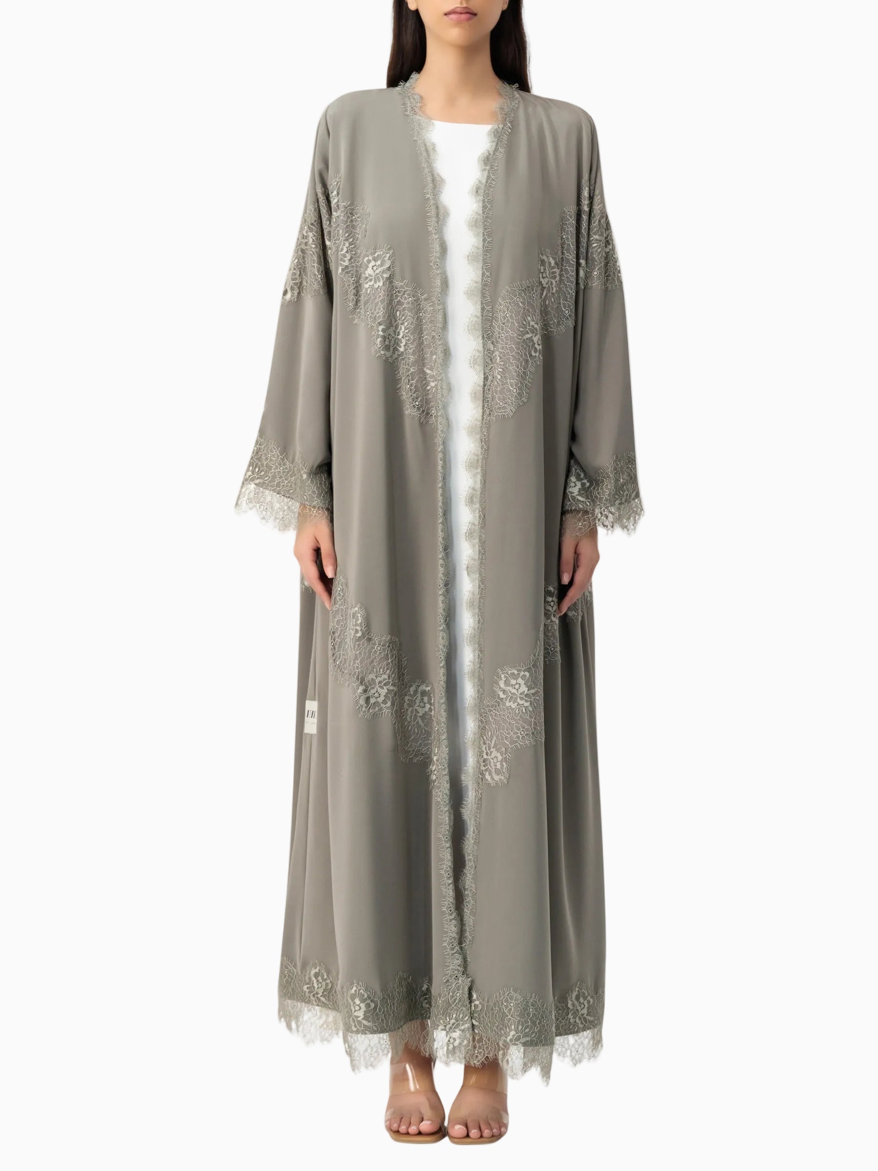Grace - Lines of Dantel (Light Grey Abaya)