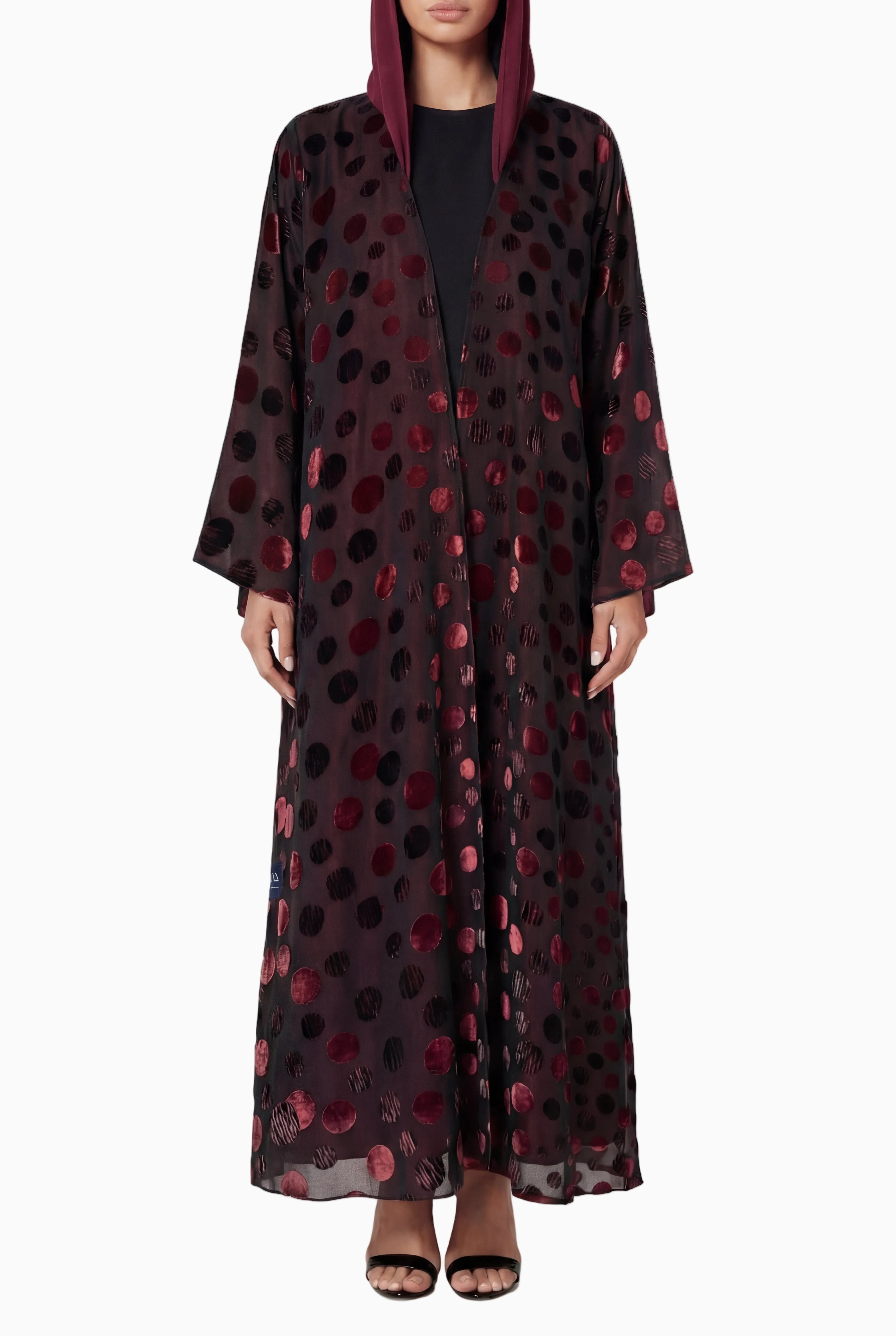 Polka Velvet Maroon Abaya