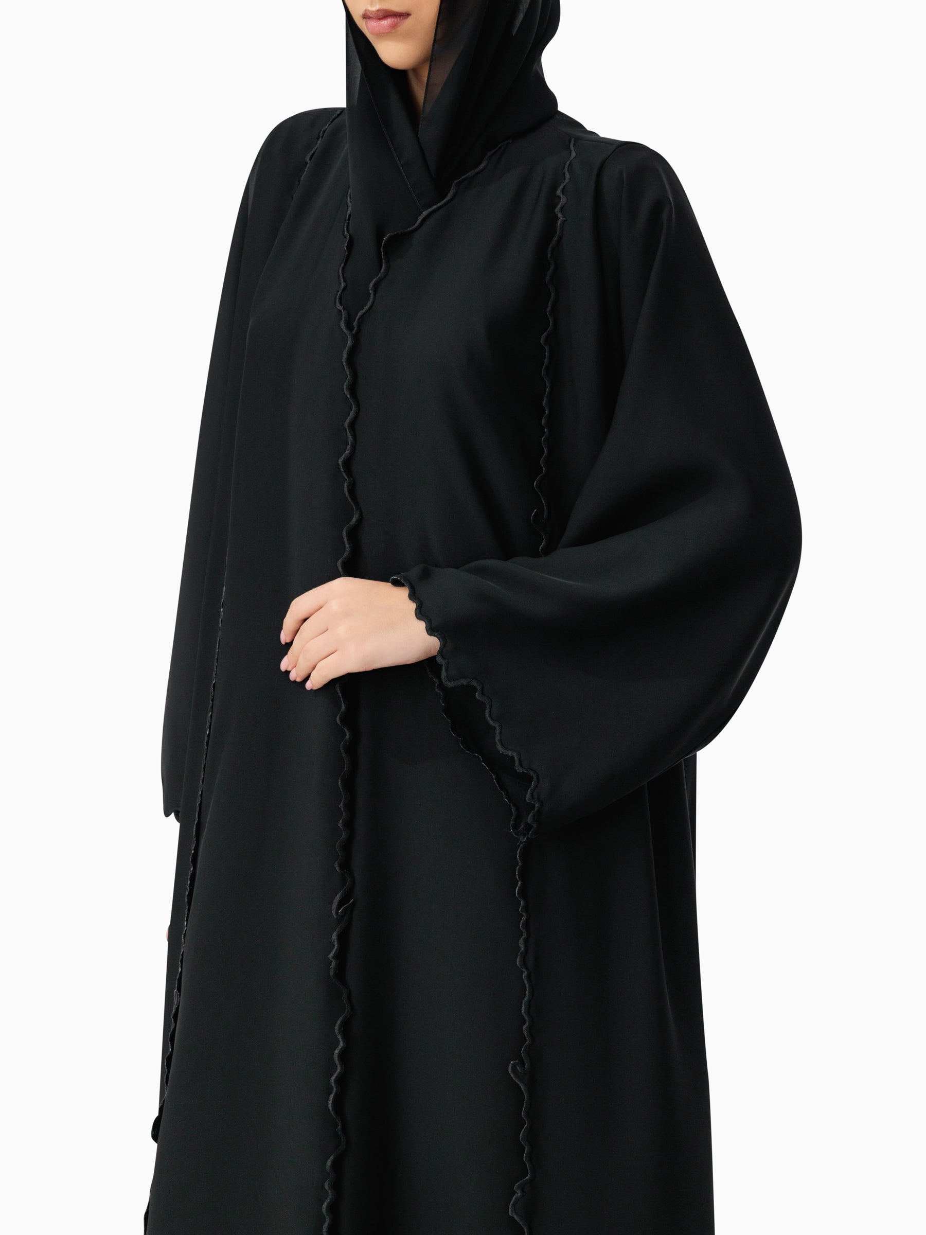 Waves Layers - Embroidery Black Abaya