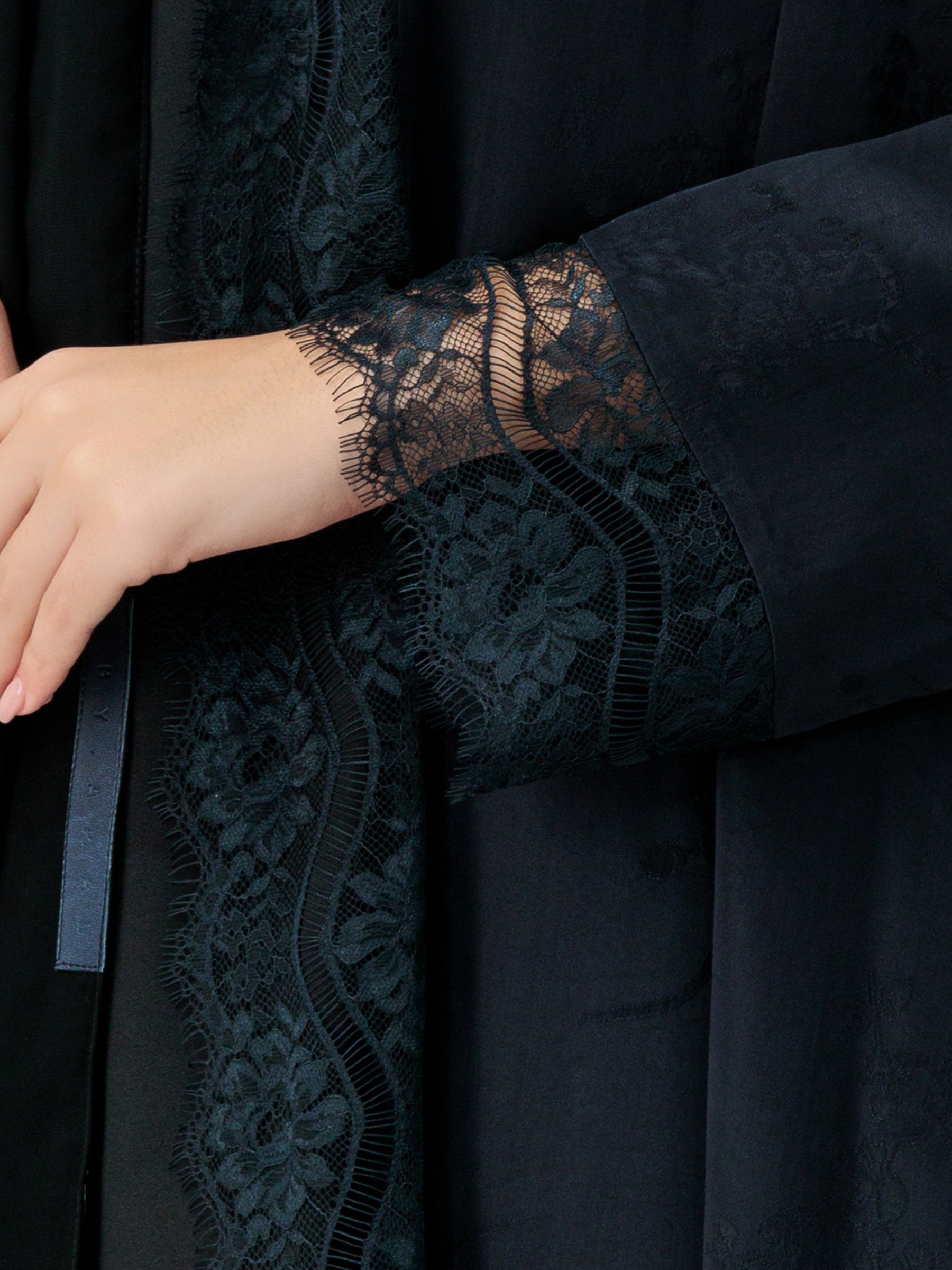 Floret - Dantel Navy Blue Abaya