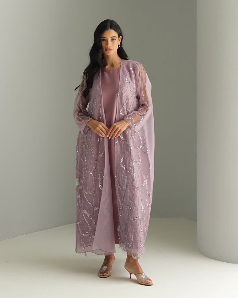 Purple Embellished Organza Set Dress