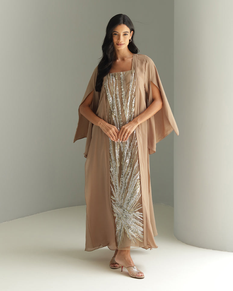 Curved02 Dress - Brown Embellished Dress