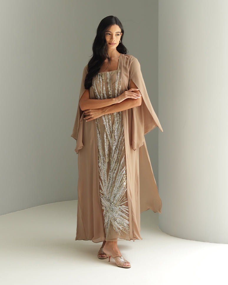 Curved02 Dress - Brown Embellished Dress