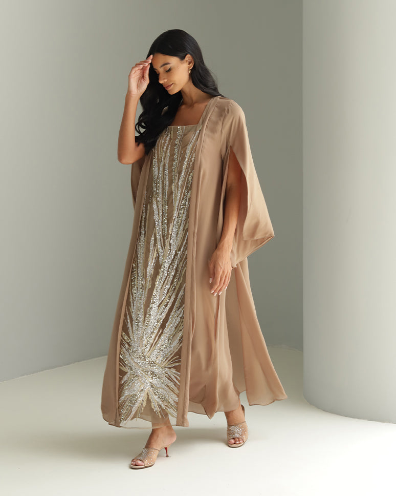 Curved02 Dress - Brown Embellished Dress