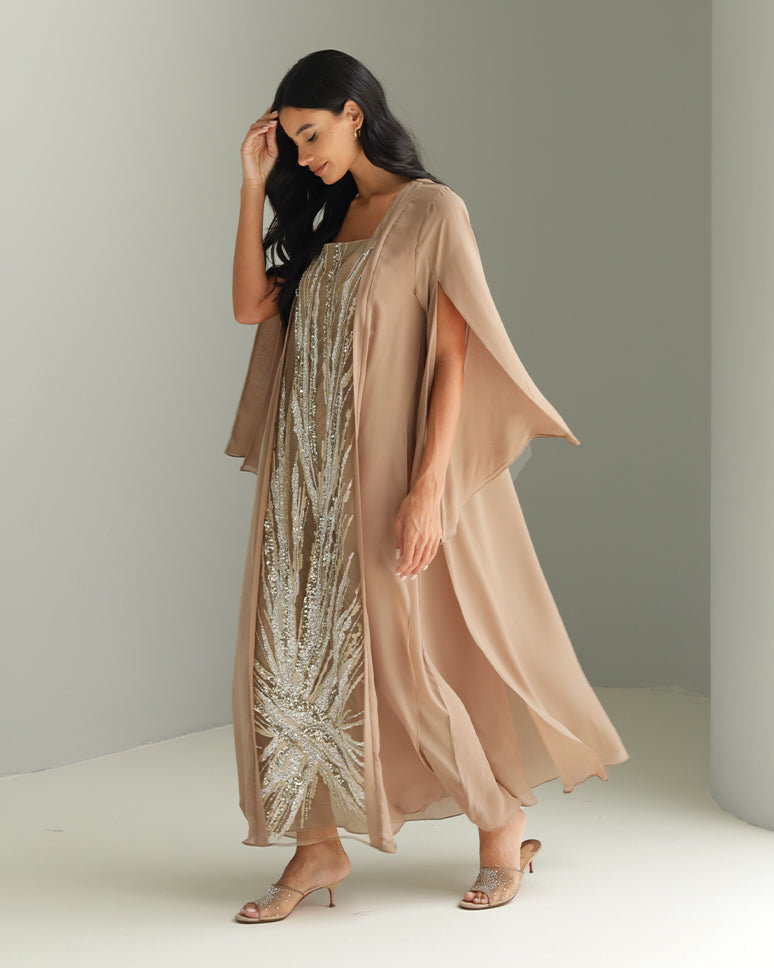 Curved02 Dress - Brown Embellished Dress