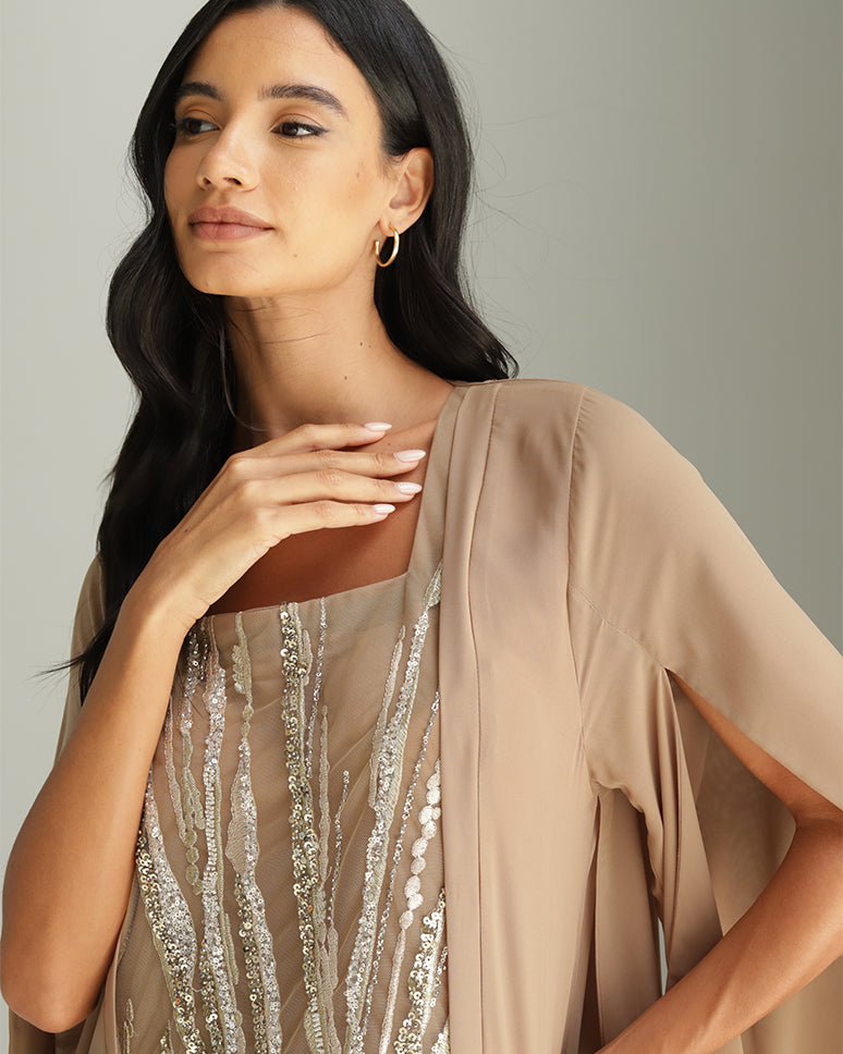 Curved02 Dress - Brown Embellished Dress