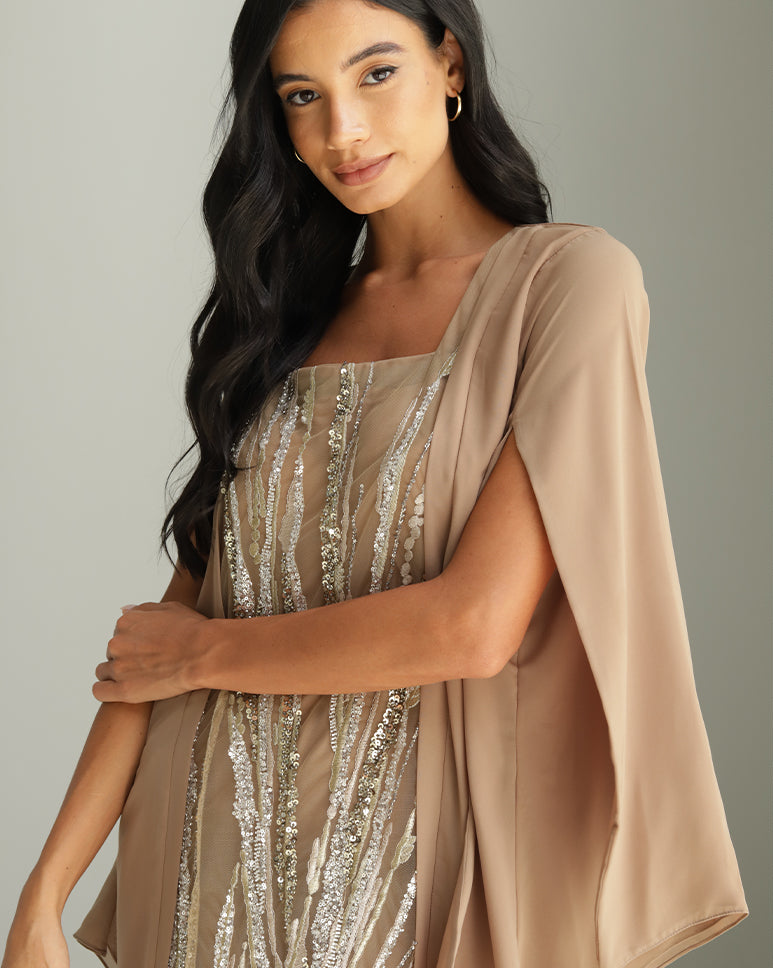 Curved02 Dress - Brown Embellished Dress