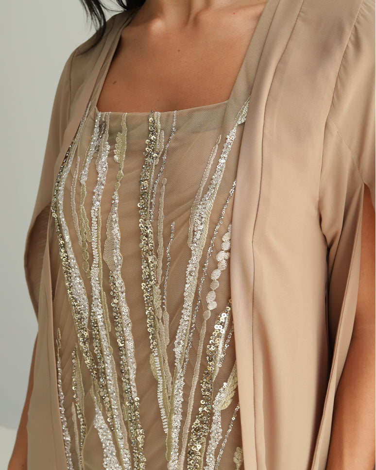 Curved02 Dress - Brown Embellished Dress