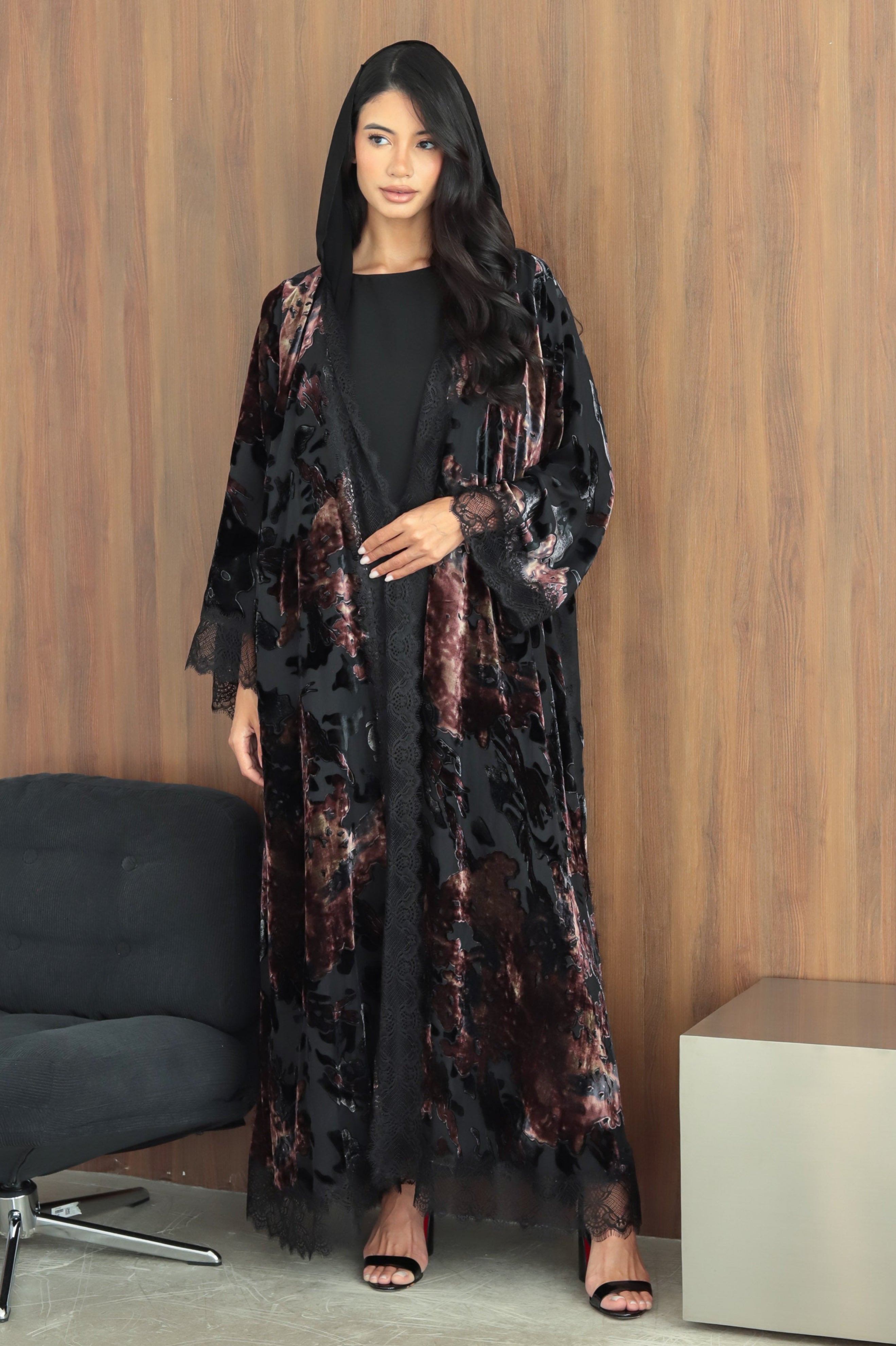 Mirage Lace - Maroon Abaya