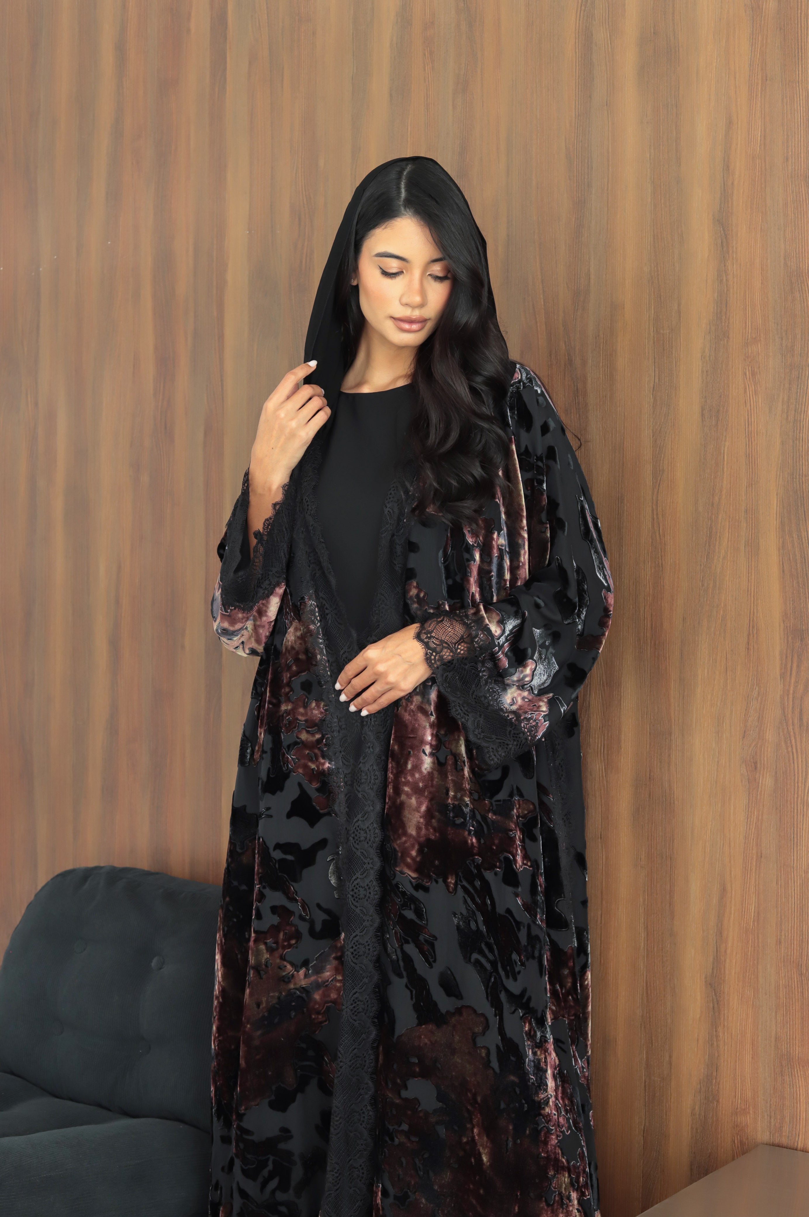 Mirage Lace - Maroon Abaya
