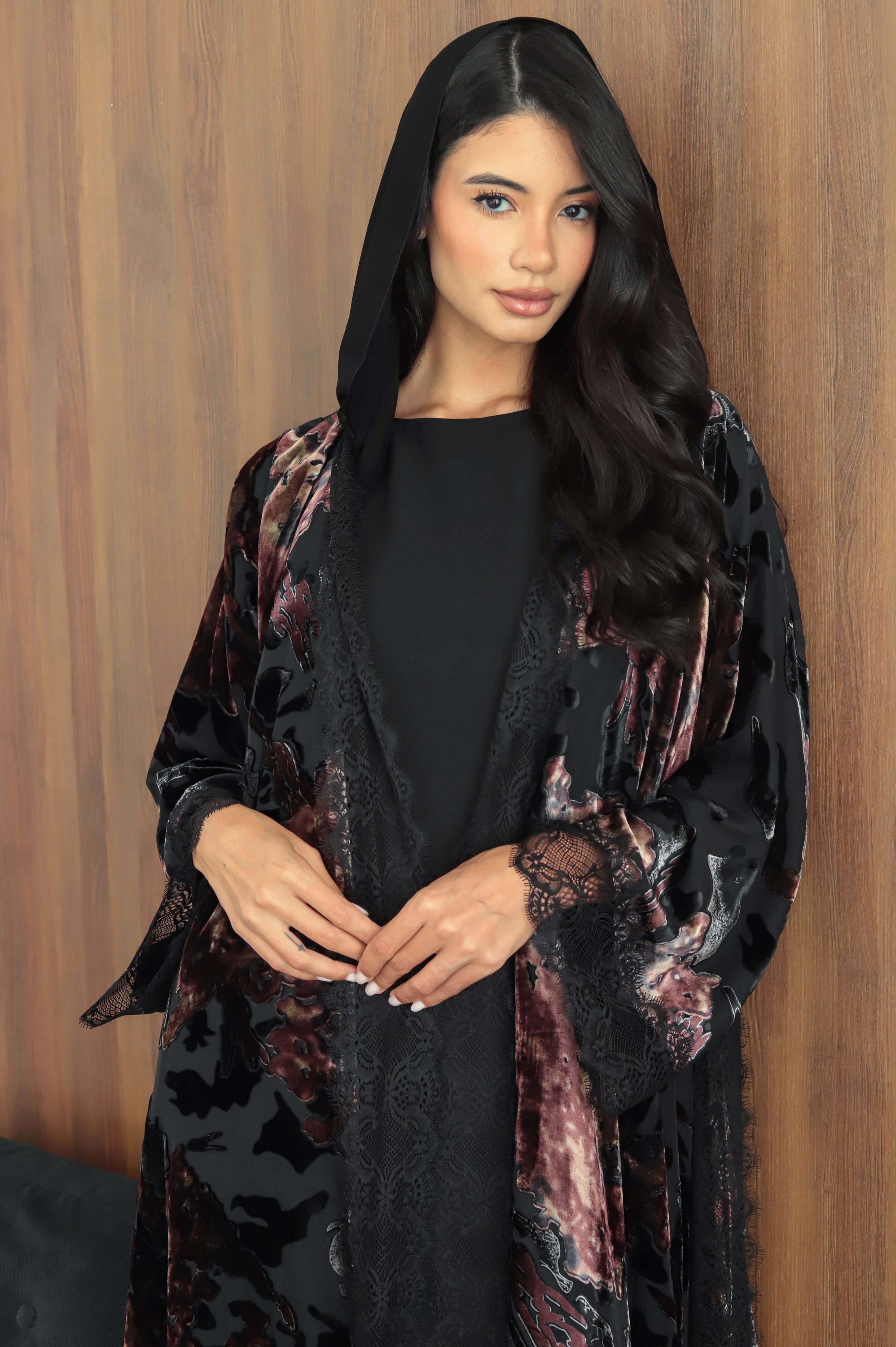 Mirage Lace - Maroon Abaya
