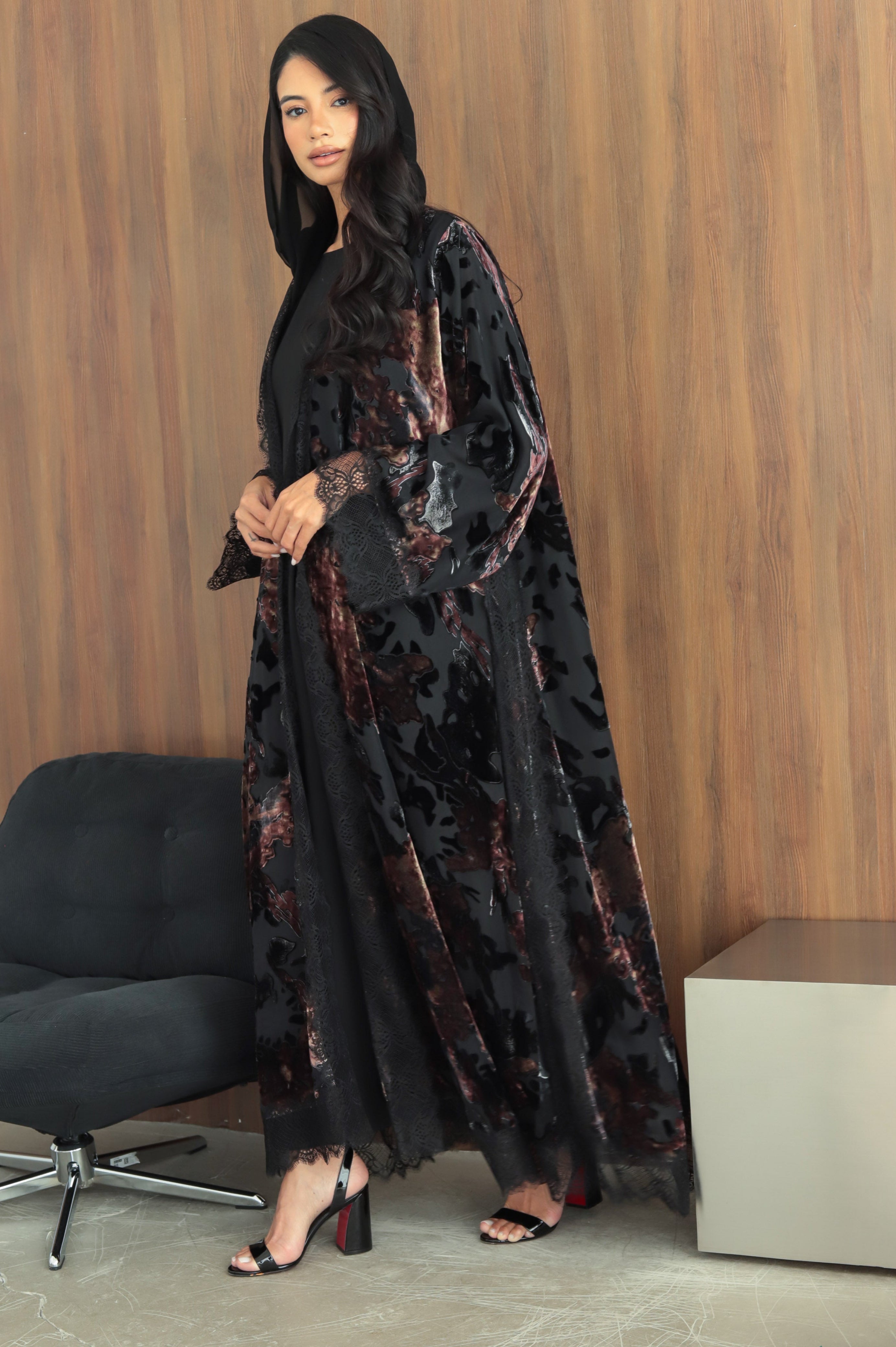 Mirage Lace - Maroon Abaya