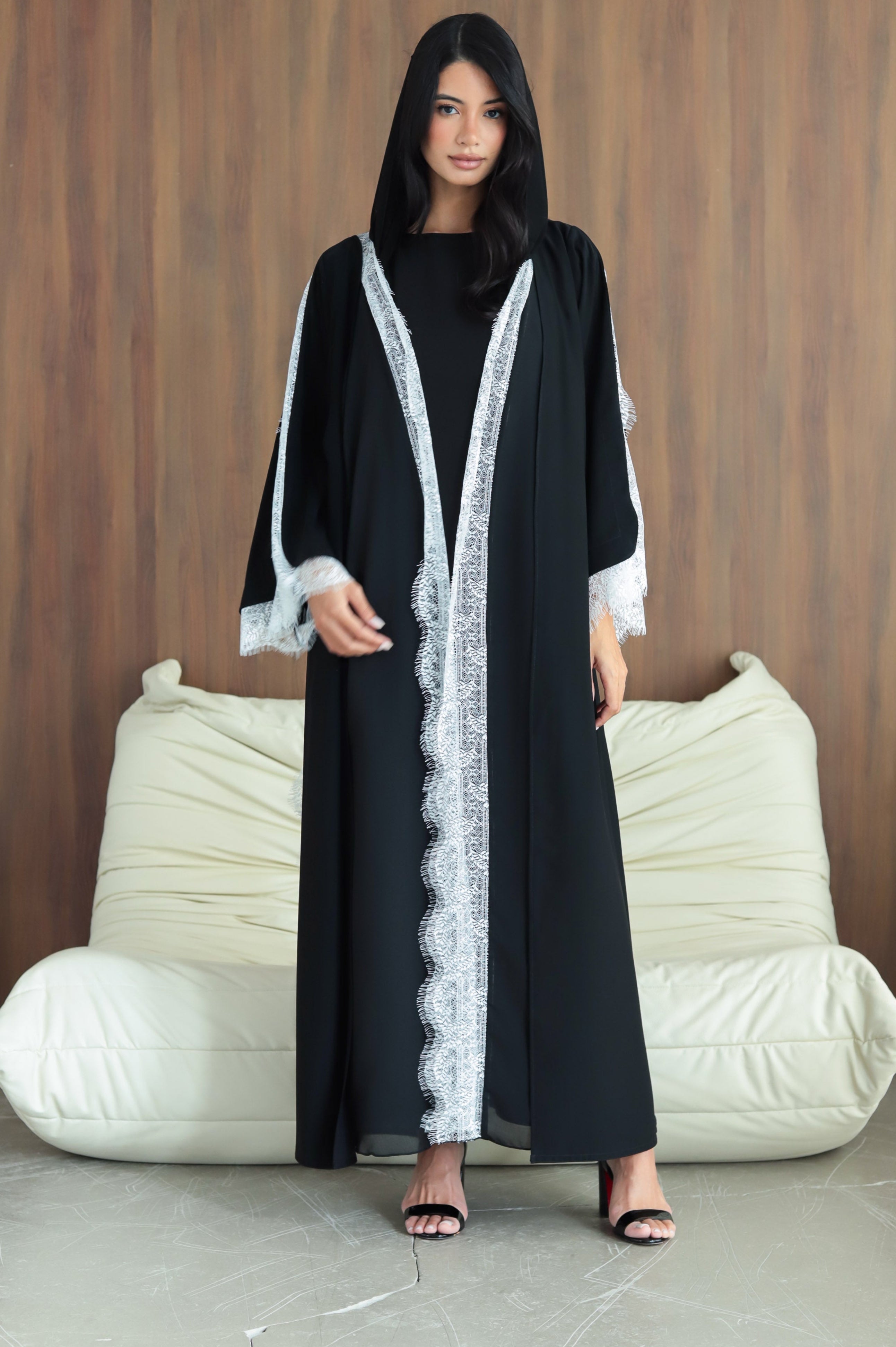 Layali- White Lace ( black Abaya )