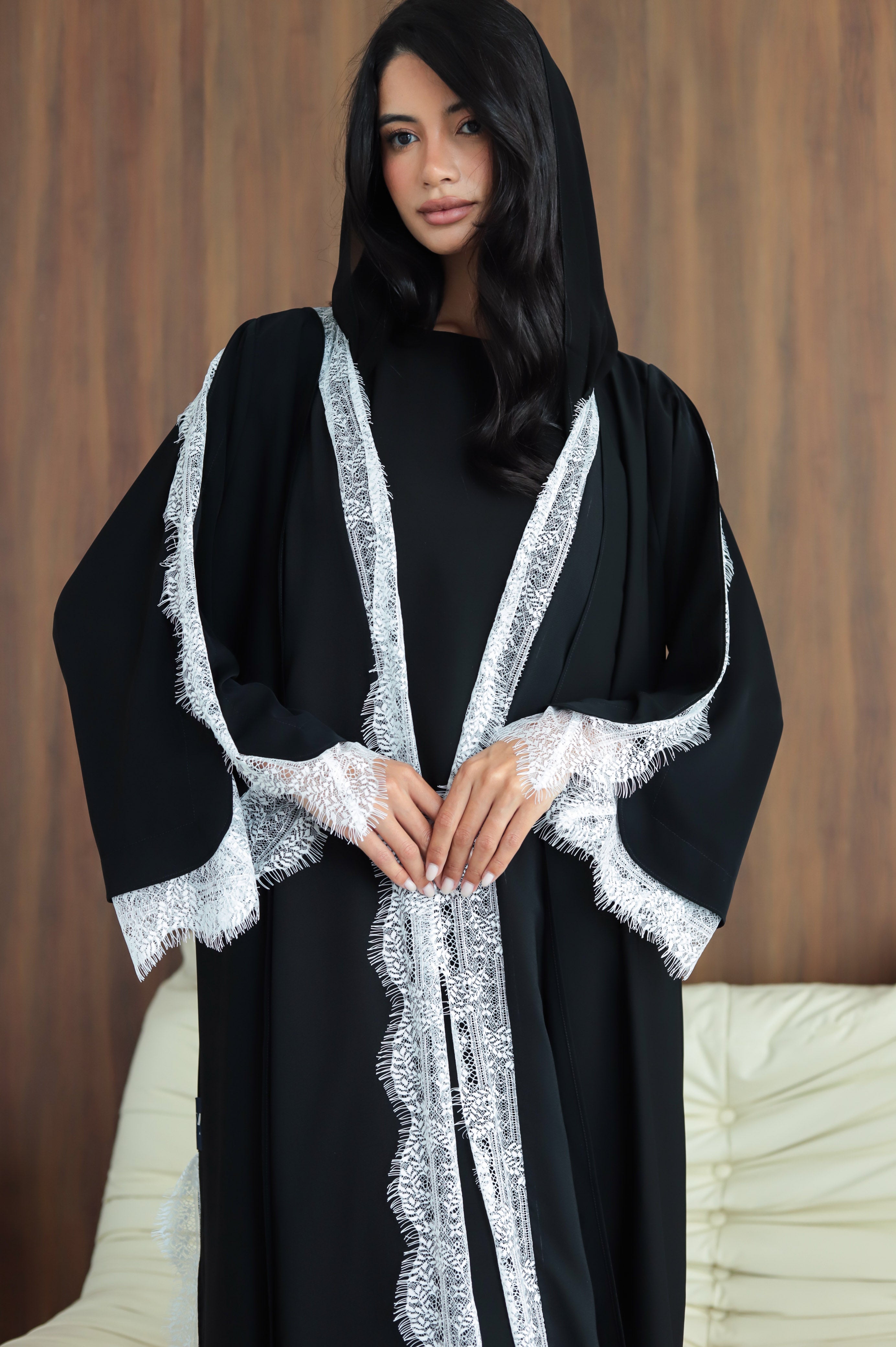 Layali- White Lace ( black Abaya )