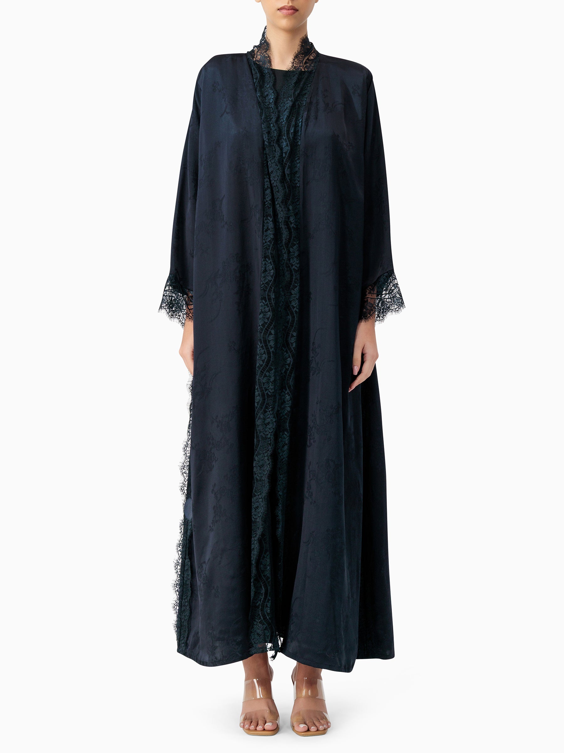 Floret - Dantel Navy Blue Abaya