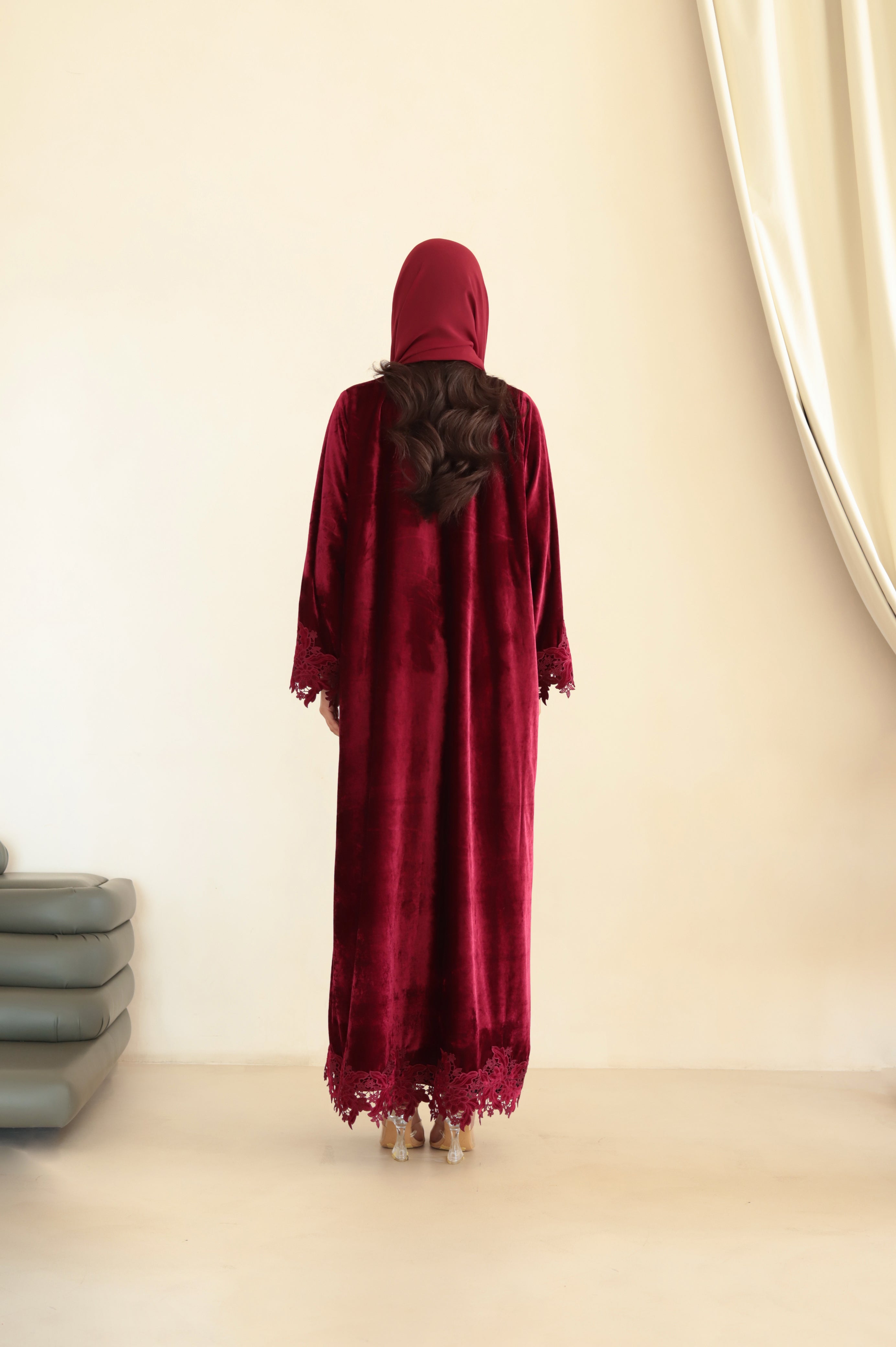 Velvet - Border Maroon Abaya
