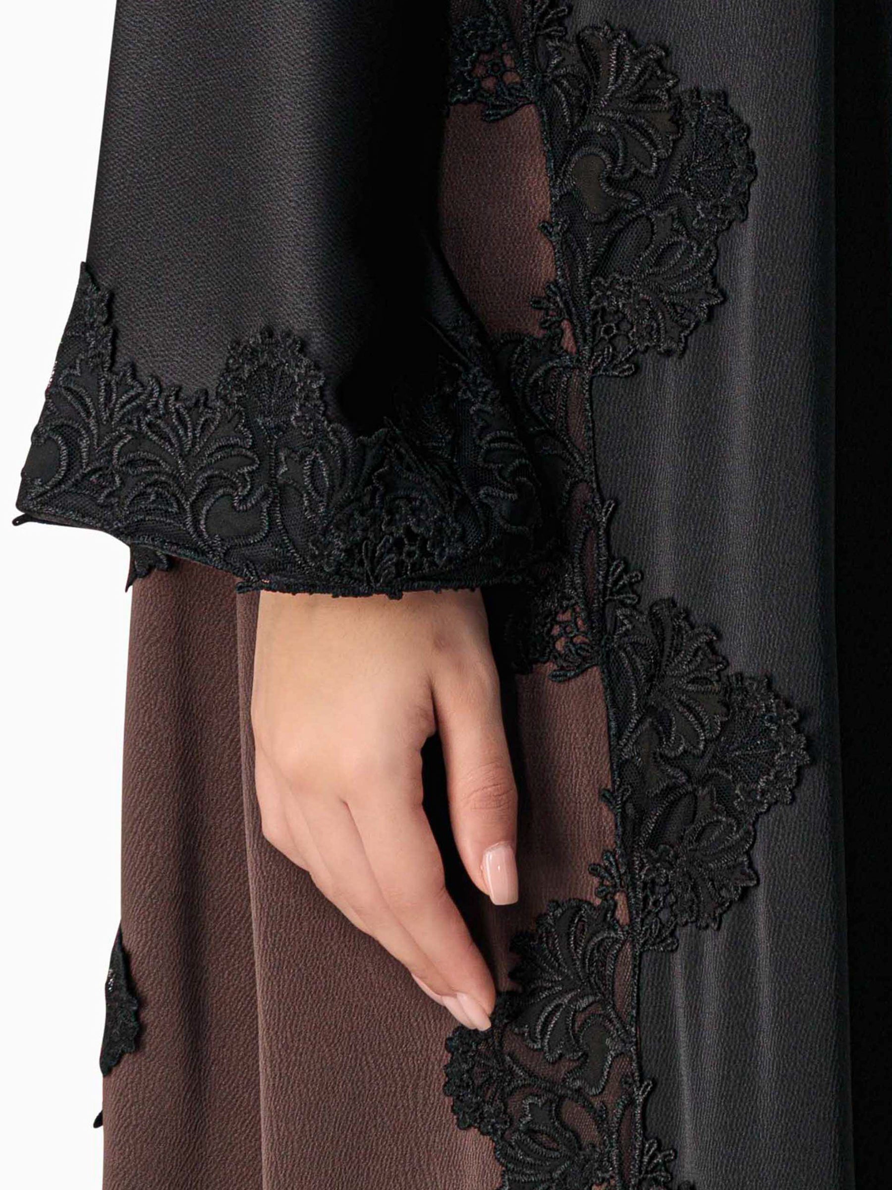 Royal - Two Tone Leaves Lace - (Black & Brown Abaya)