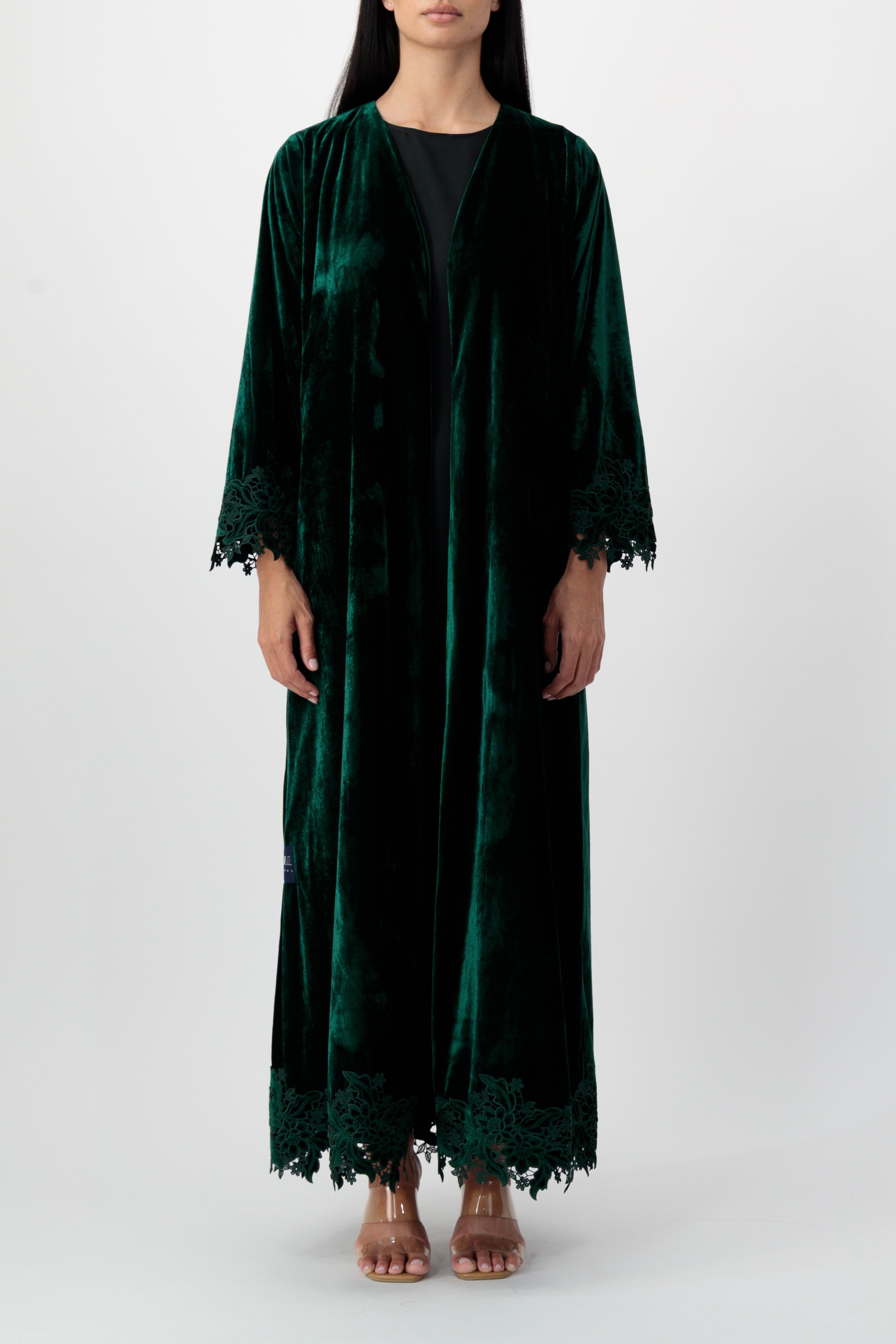 Velvet - Border Green Abaya