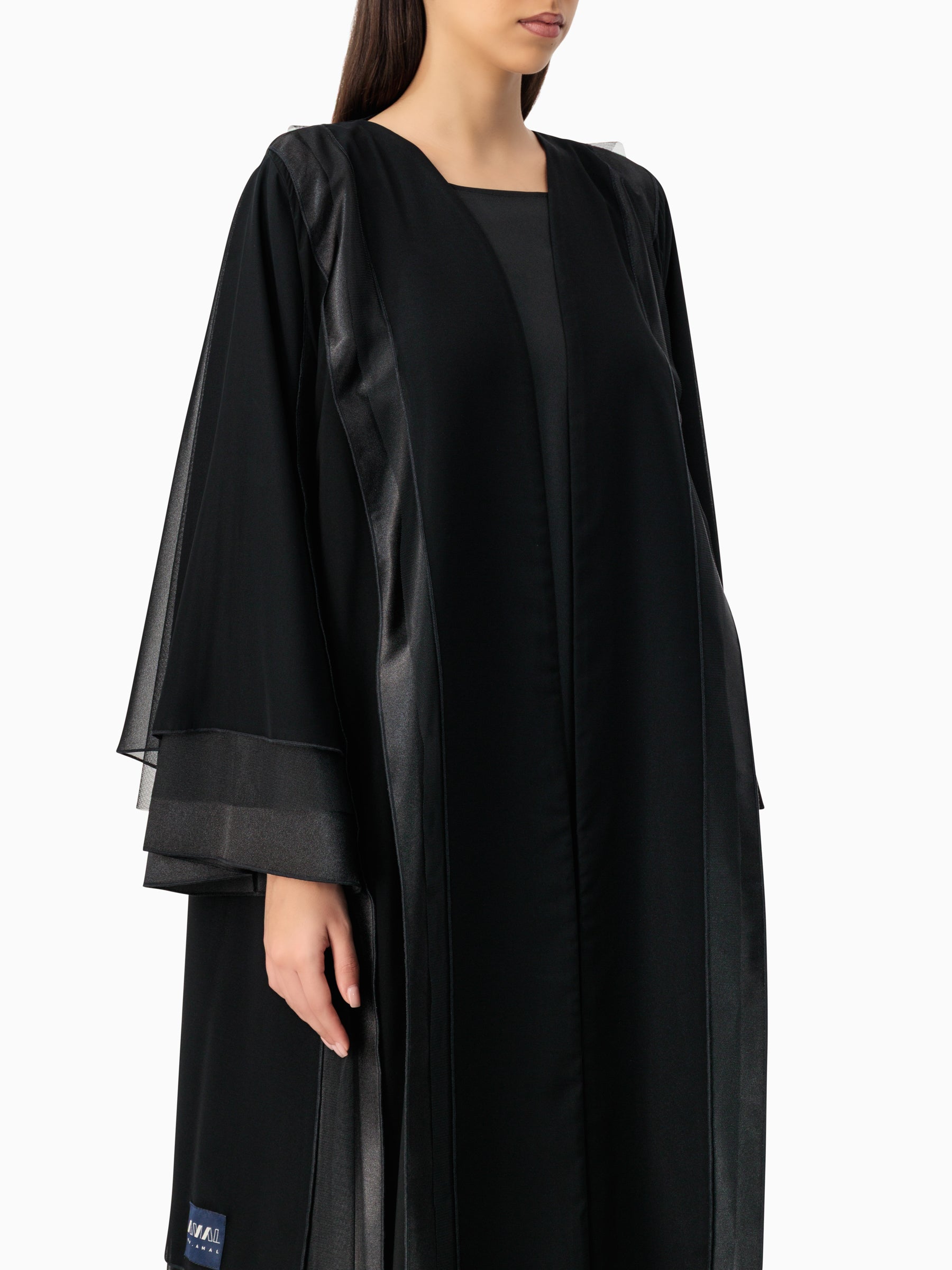 Black Satin Tulle Layers Abaya
