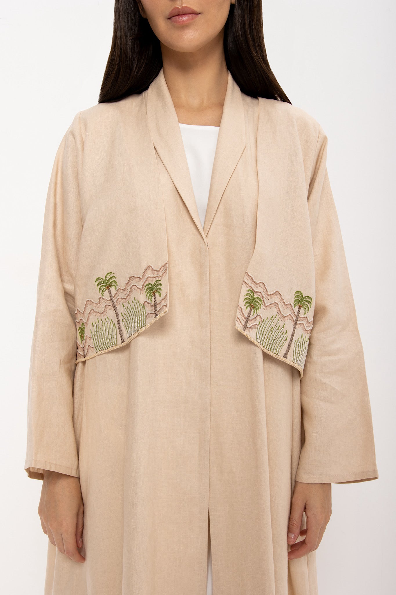 Mount - Linen Palm Tree Embroidery - (Beige Abaya)
