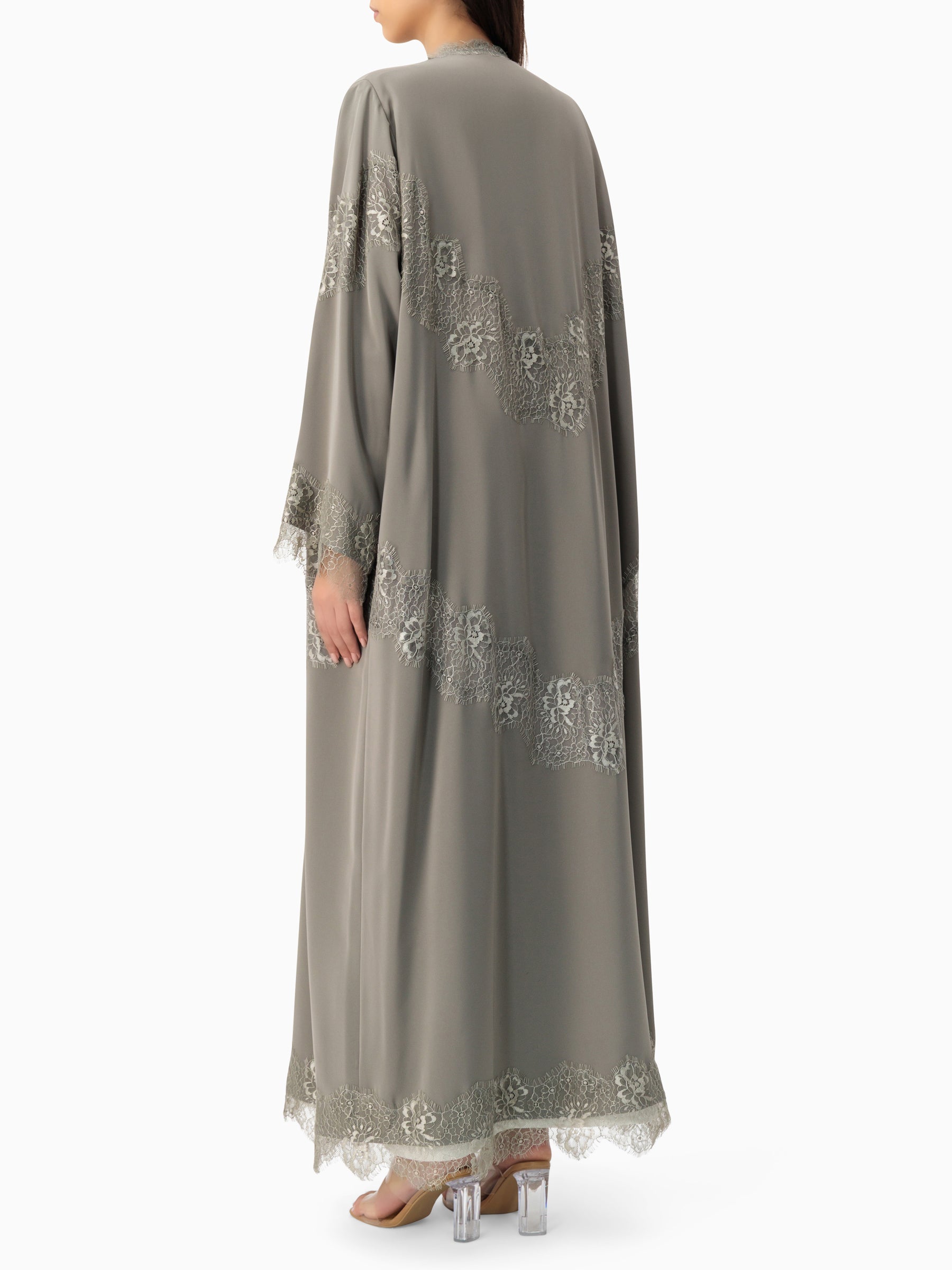 Grace - Lines of Dantel (Light Grey Abaya)