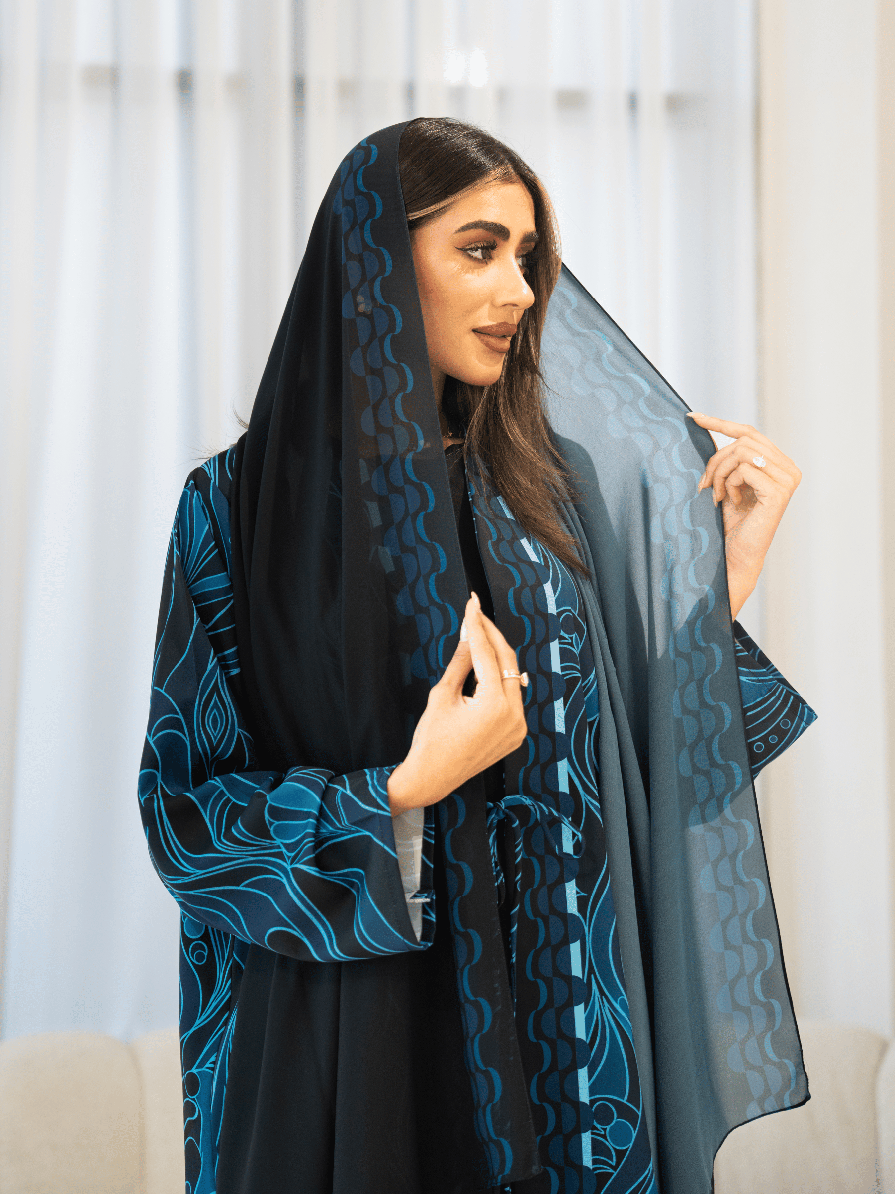 Printed Waves - Navy Blue Abaya