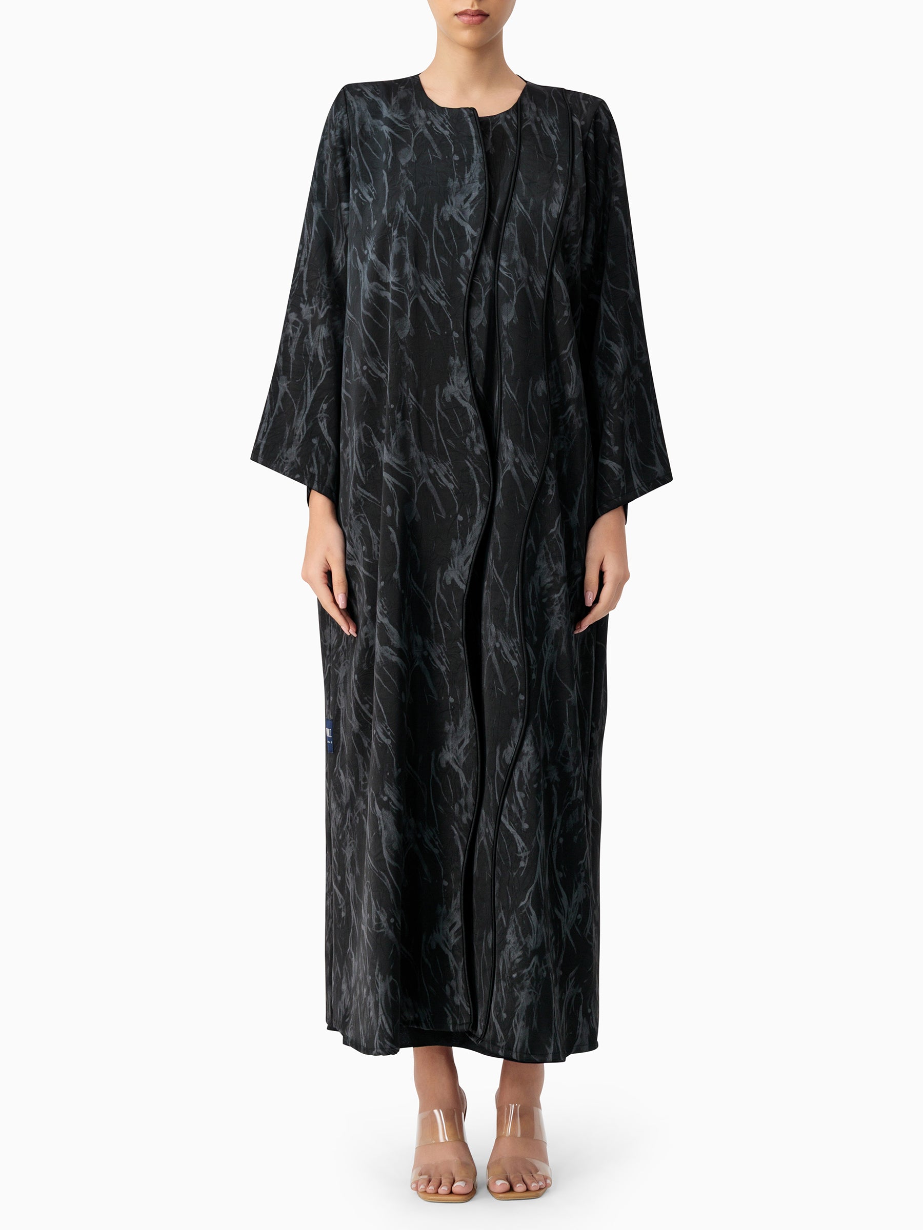Piping Jacquard Black Abaya