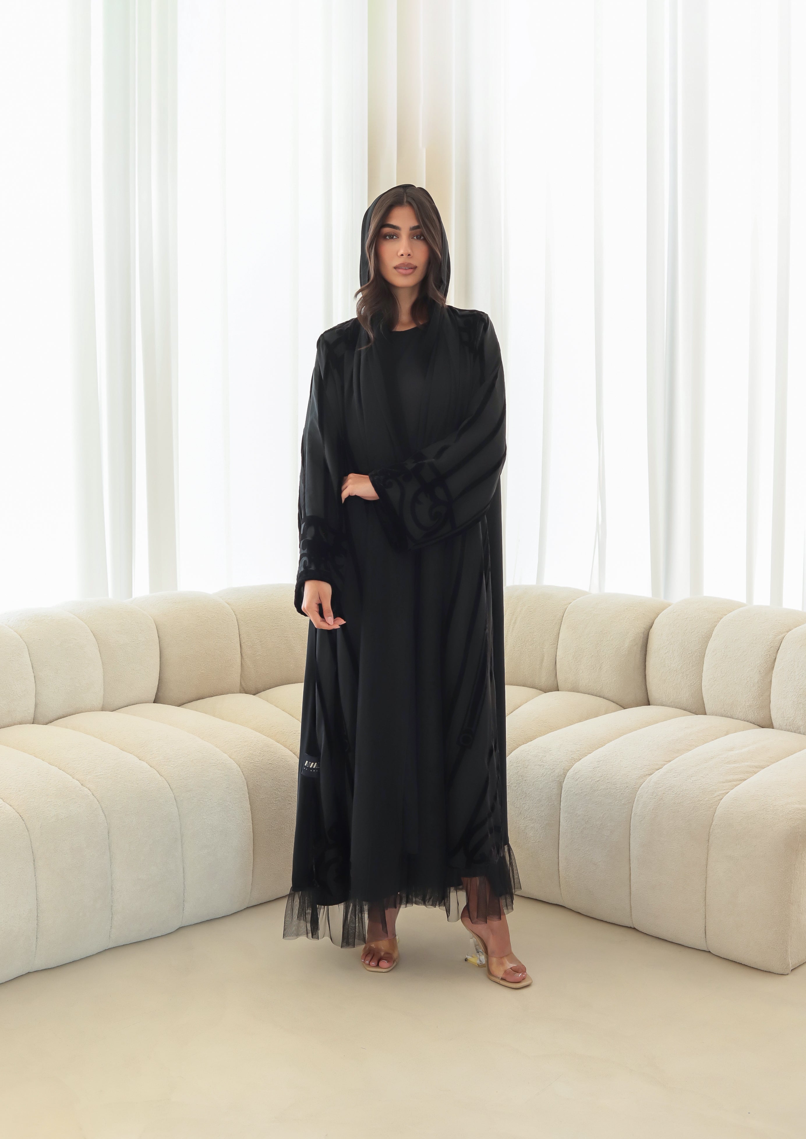 Velvet - Lines Black Abaya