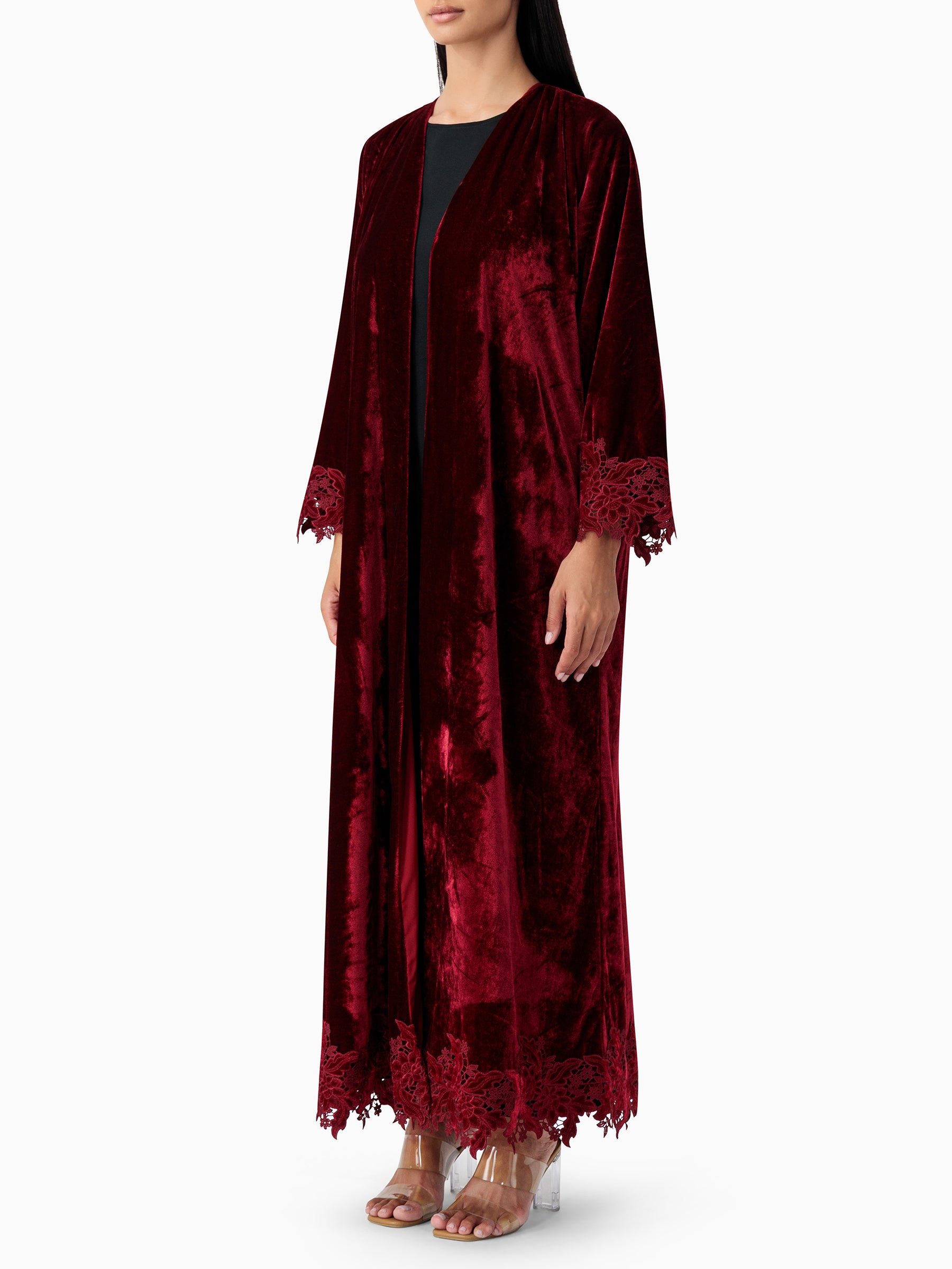 Velvet - Border Maroon Abaya