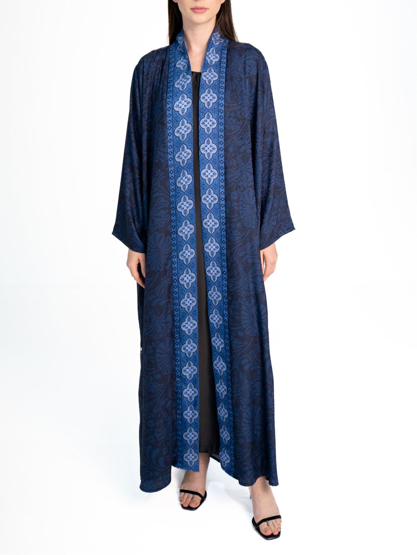 Printed Floral Jacquard Abaya - Blue Abaya