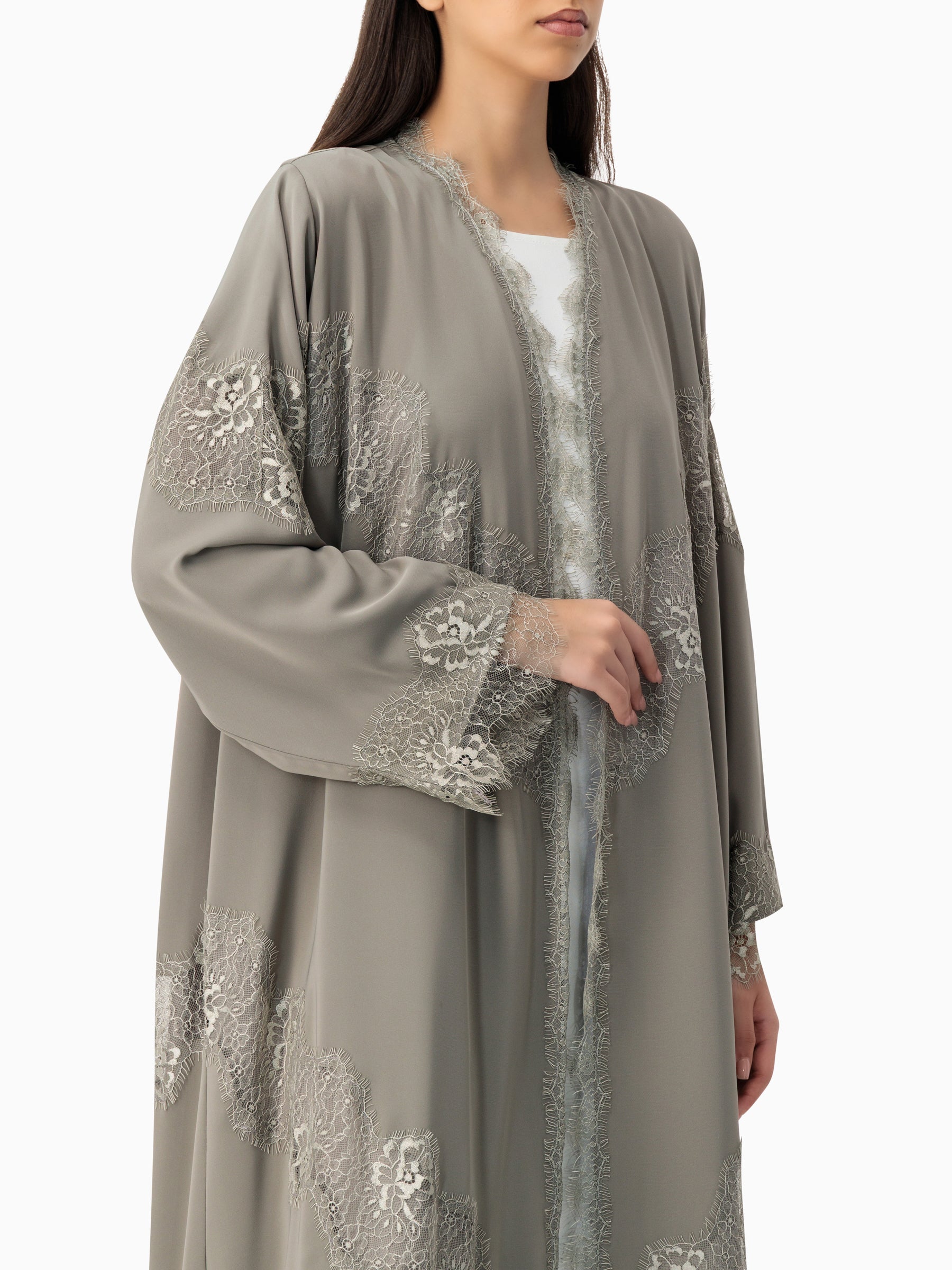 Grace - Lines of Dantel (Light Grey Abaya)