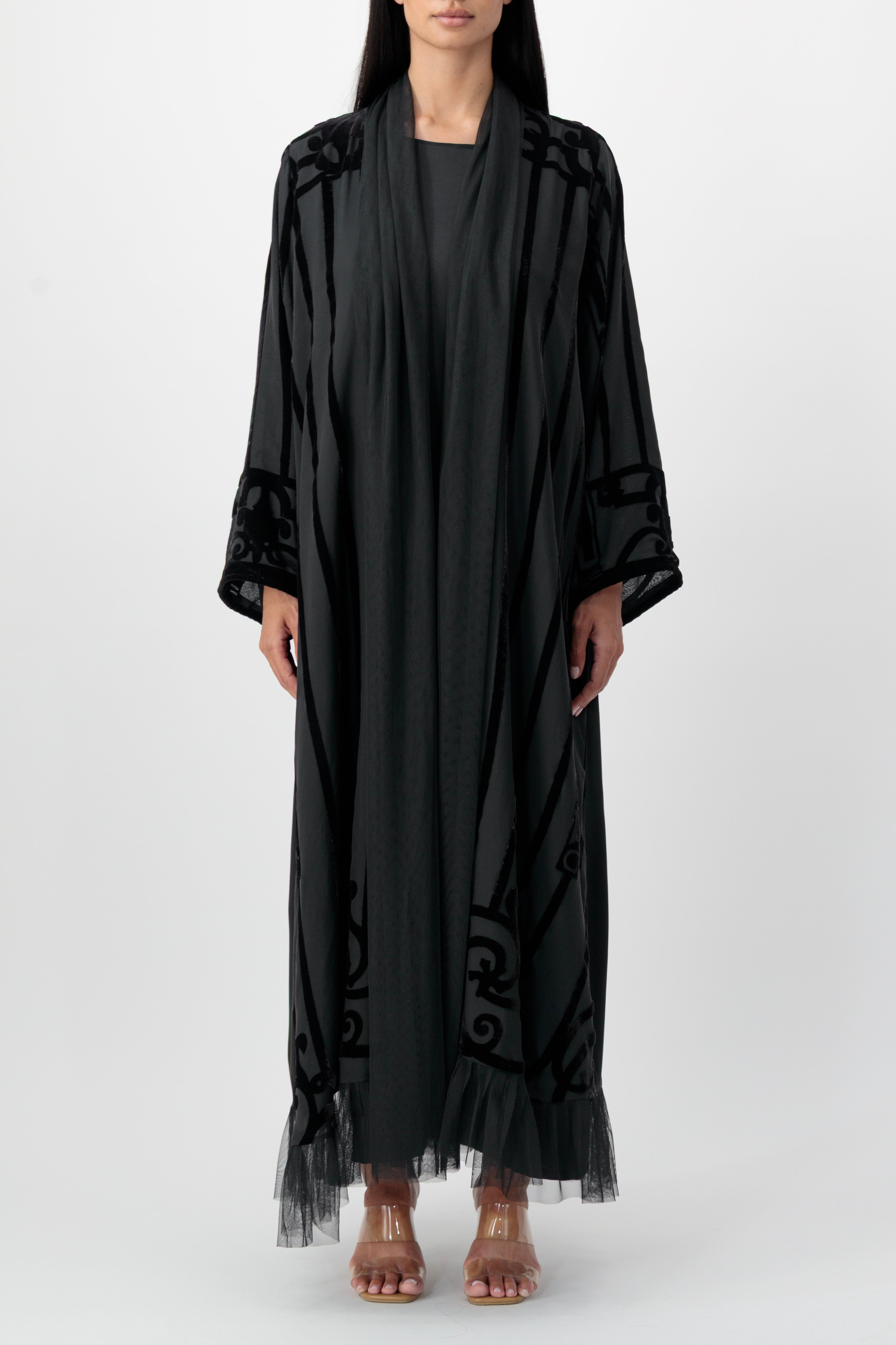 Velvet - Lines Black Abaya