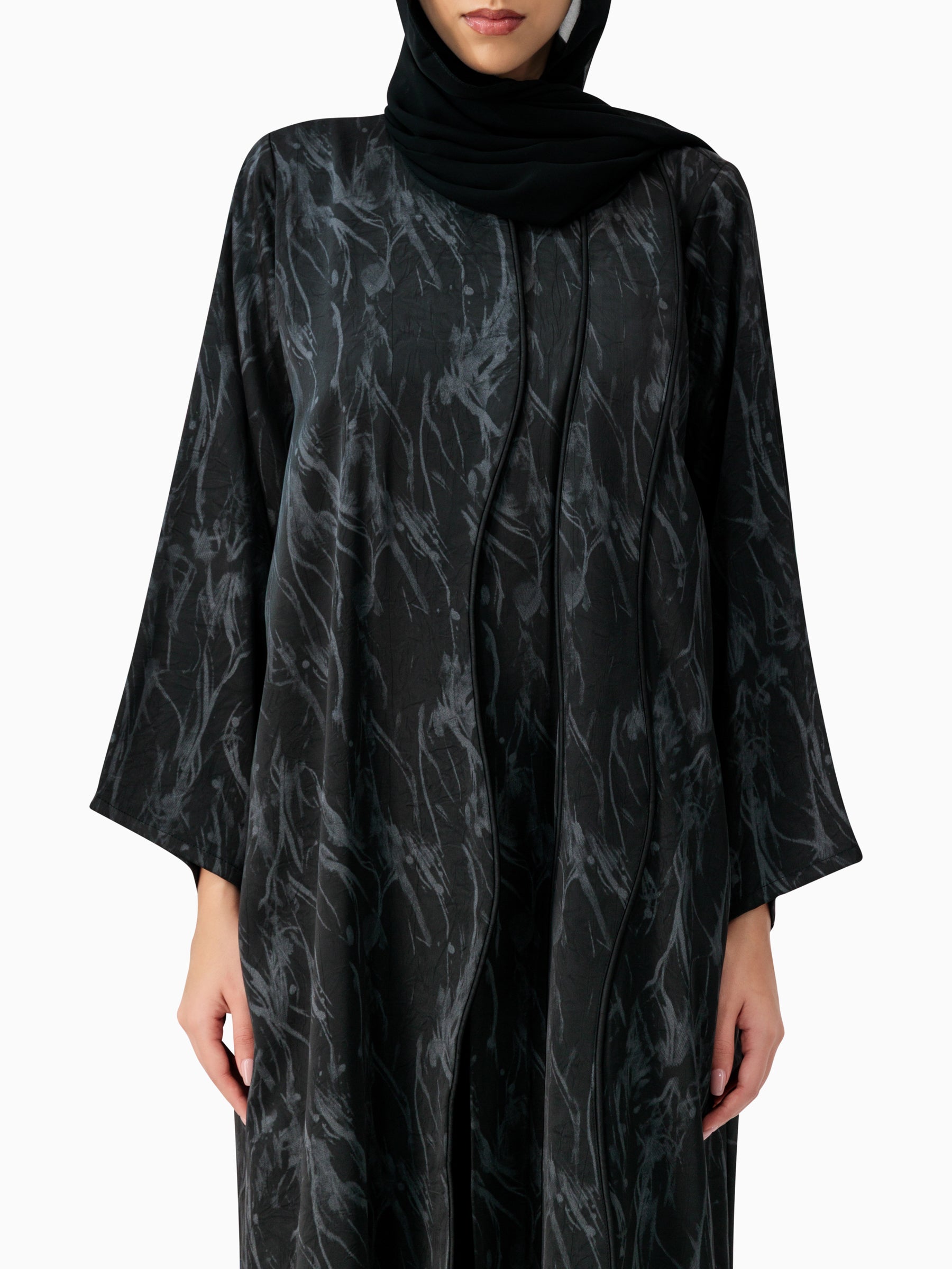 Piping Jacquard Black Abaya