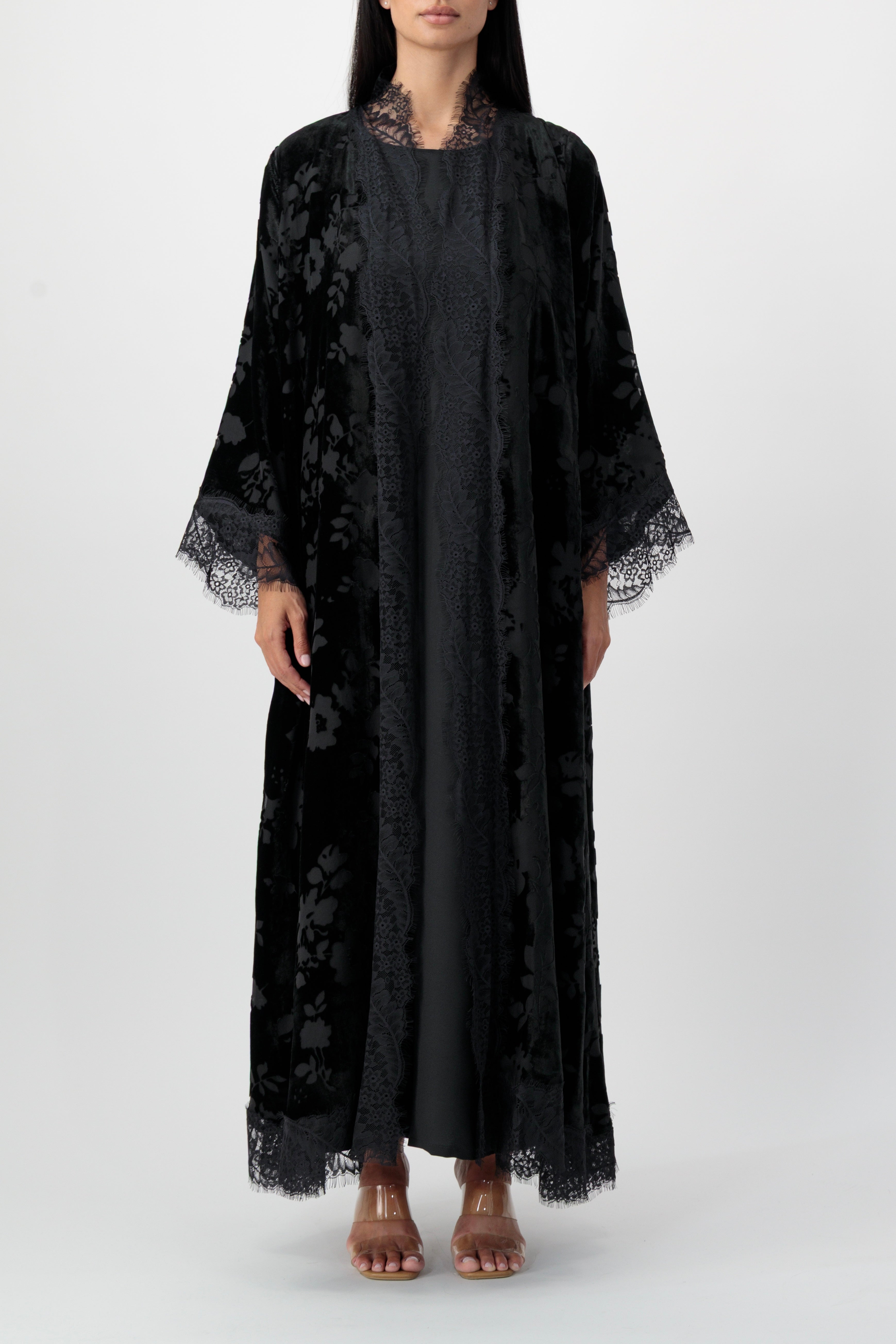 Velvet - Garden Black Abaya