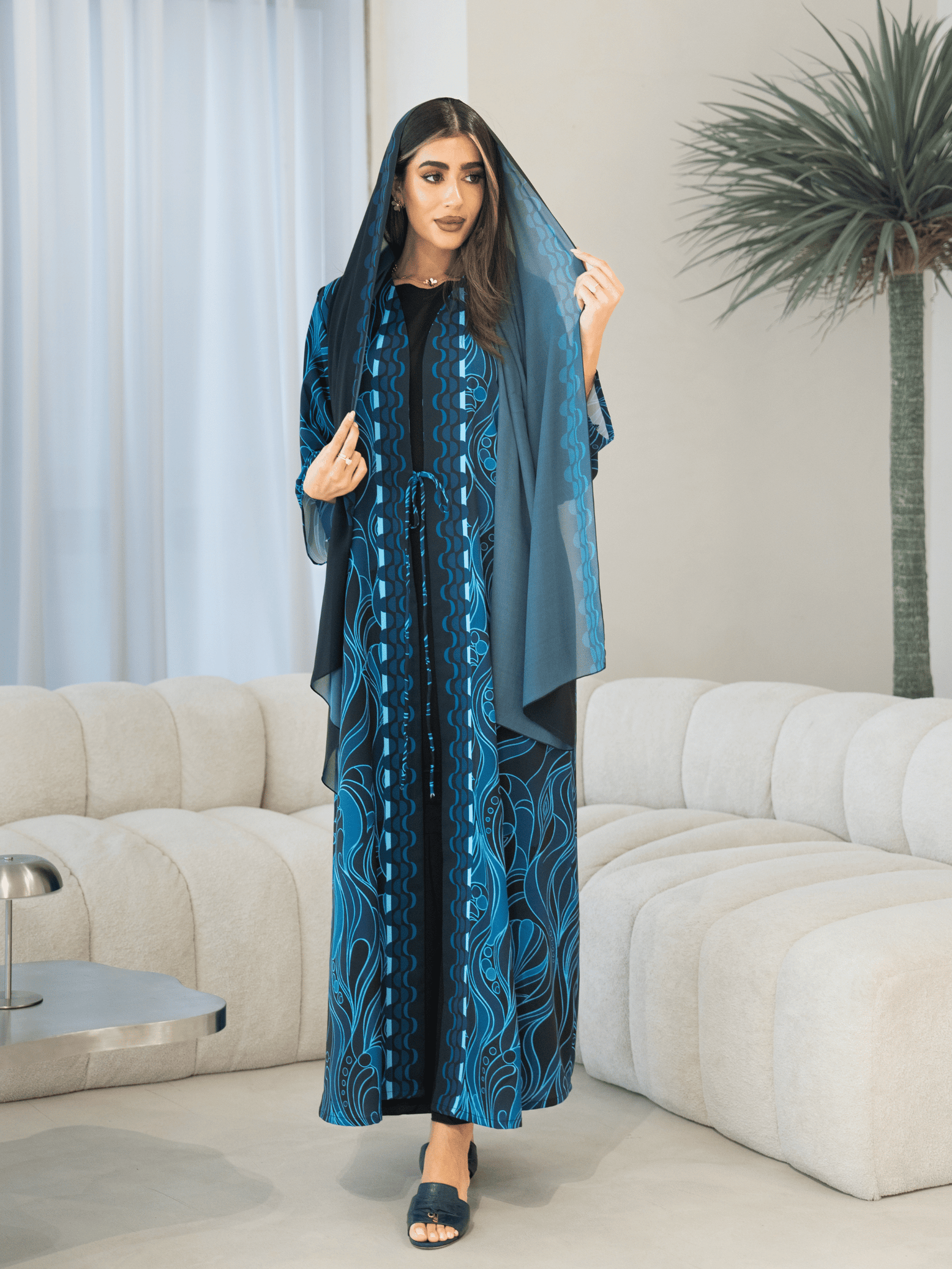 Printed Waves - Navy Blue Abaya