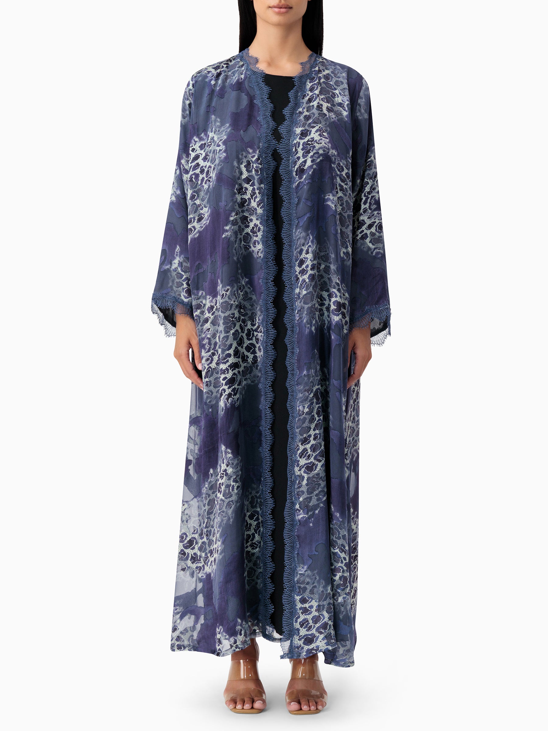 French Dantel - Abstract Purple / Grey Abaya
