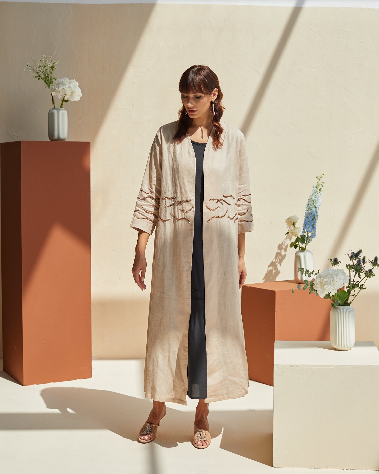 Brown Linen Embroidery