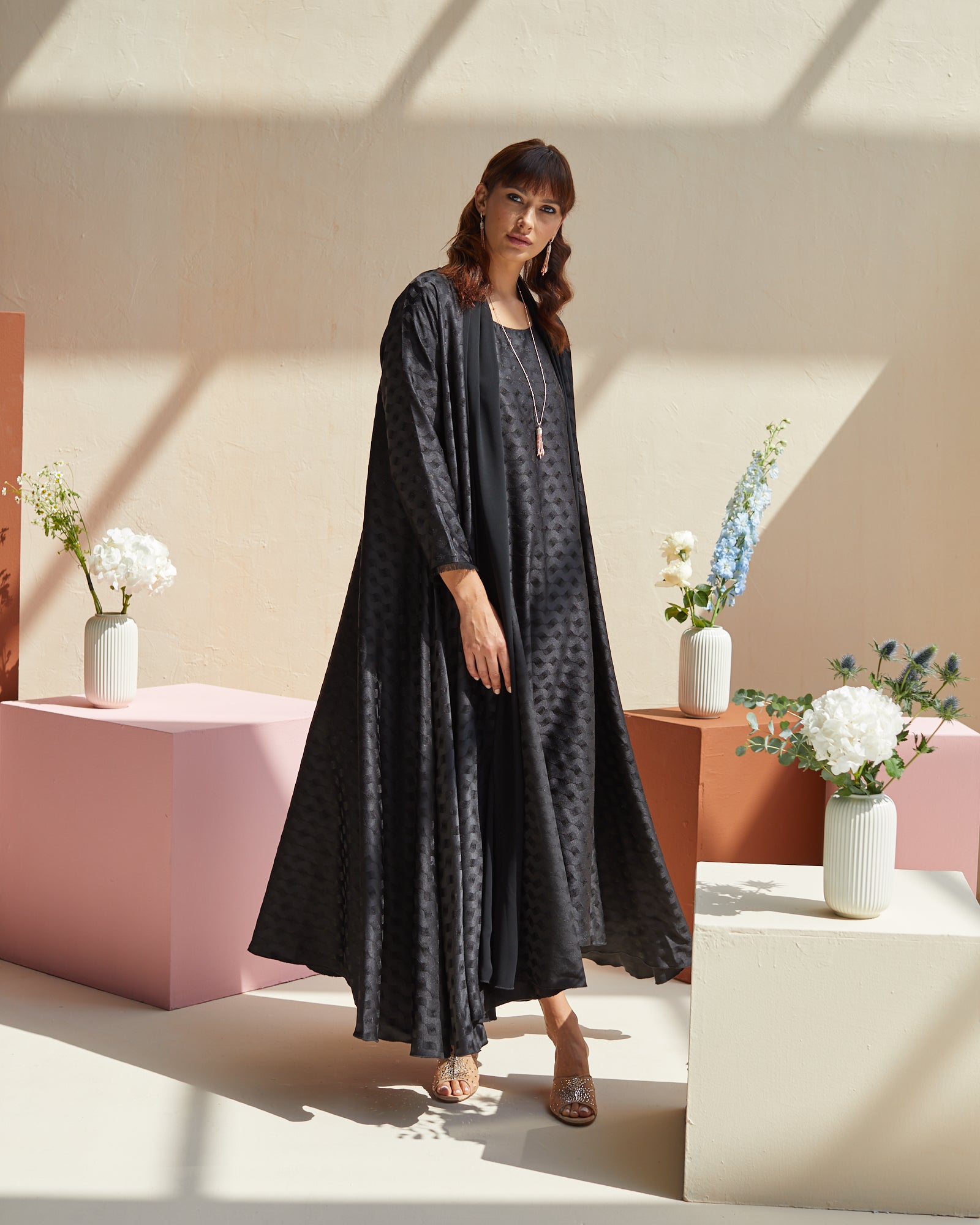 Swan Set - Black Abaya and Dress Set