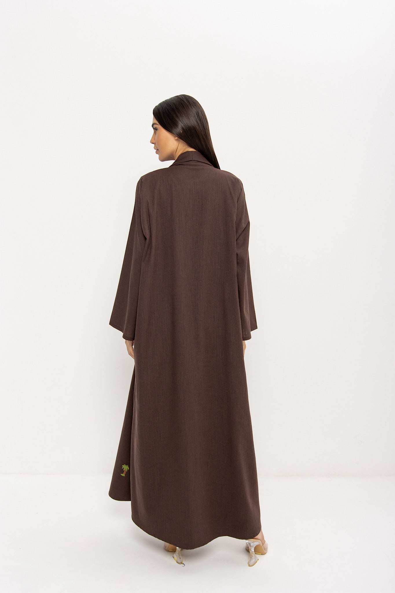 Elevation - Linen Palm Tree Embroidery - (Brown Abaya)