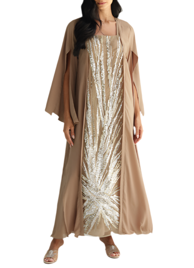 Curved02 Dress - Brown Embellished Dress
