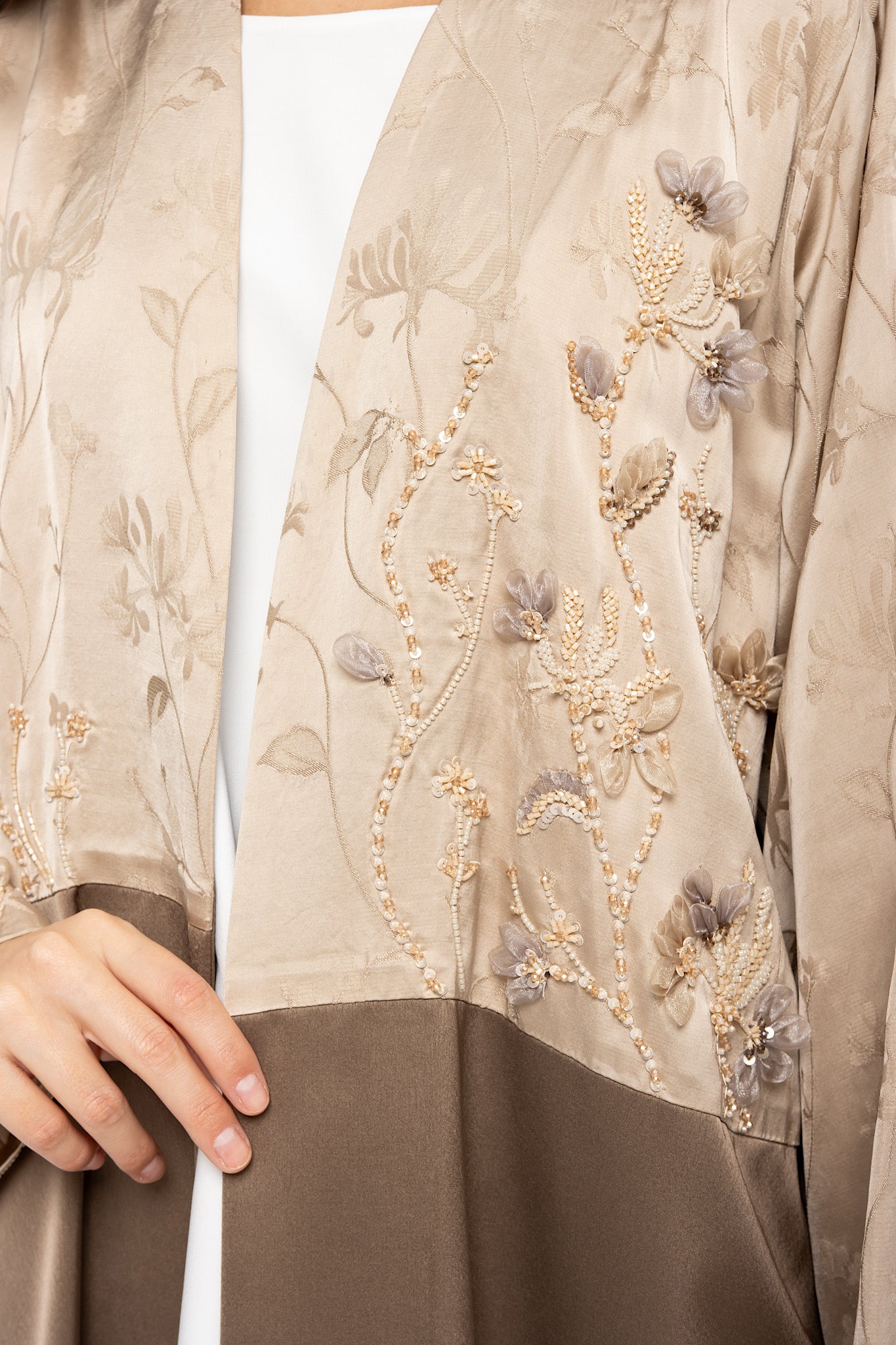 Glory - Two Toned Floral Embroidery - (Brown Abaya)