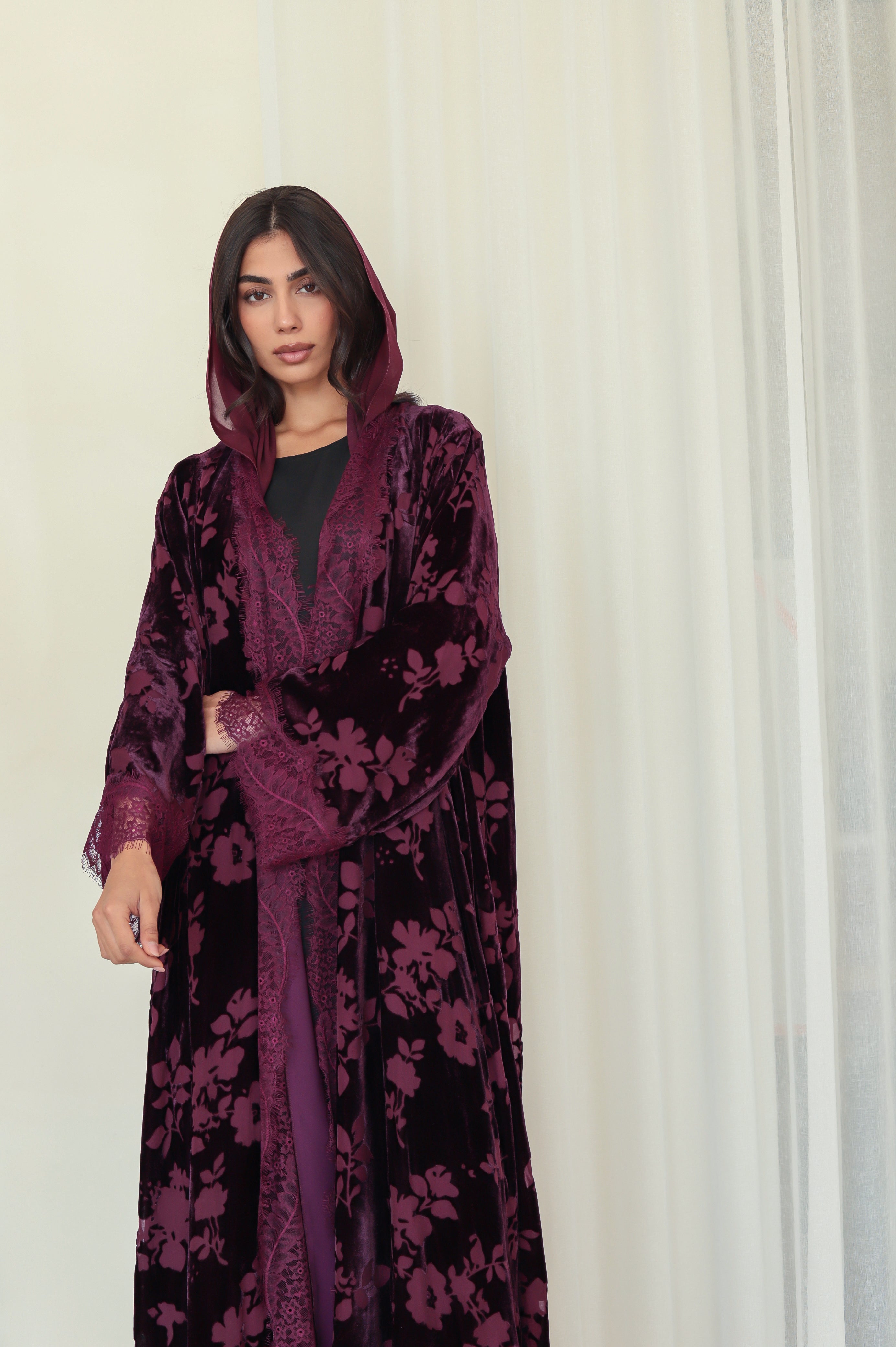 Velvet - Garden Purple/Maroon Abaya