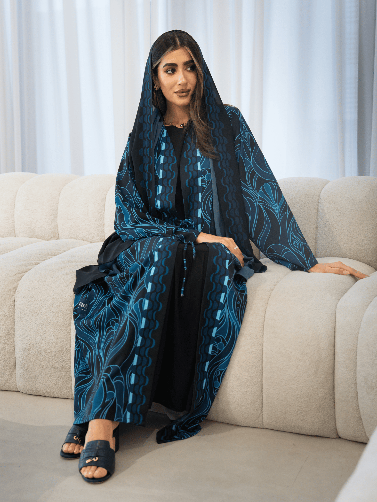 Printed Waves - Navy Blue Abaya