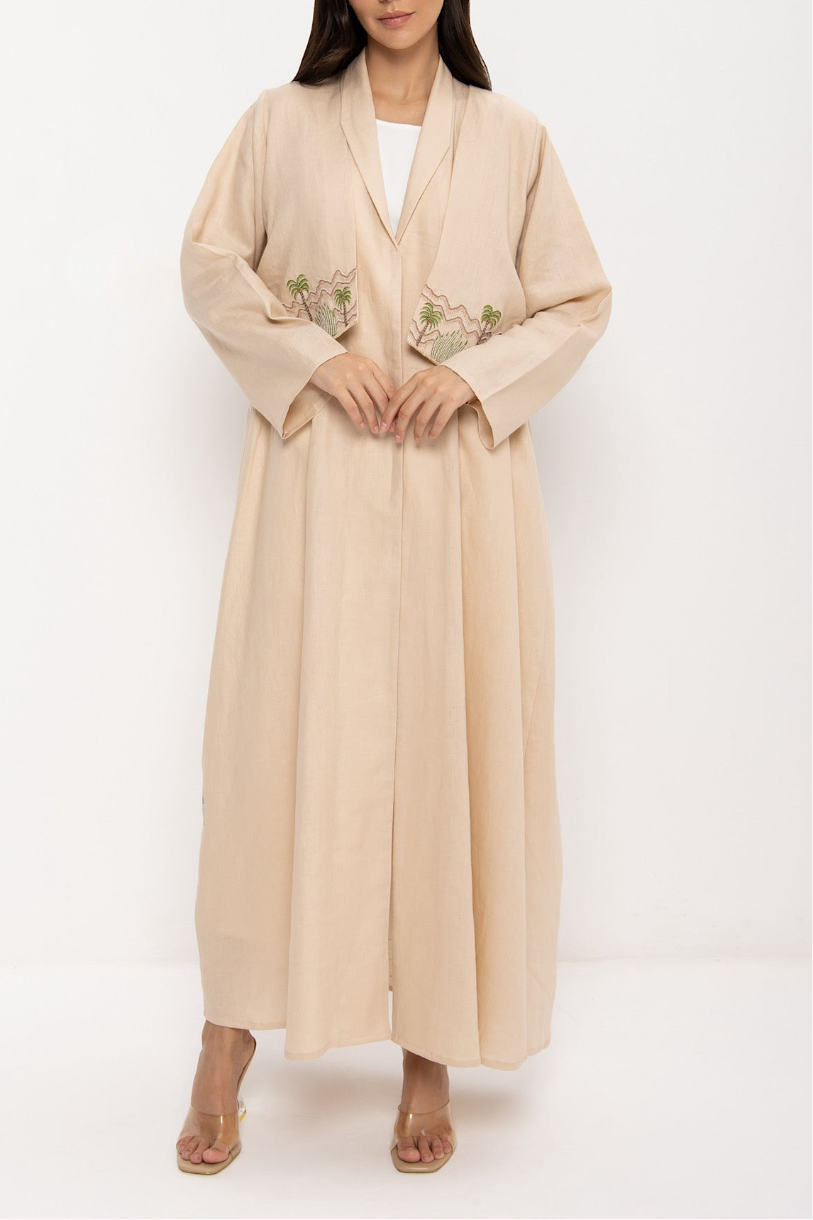 Mount - Linen Palm Tree Embroidery - (Beige Abaya)