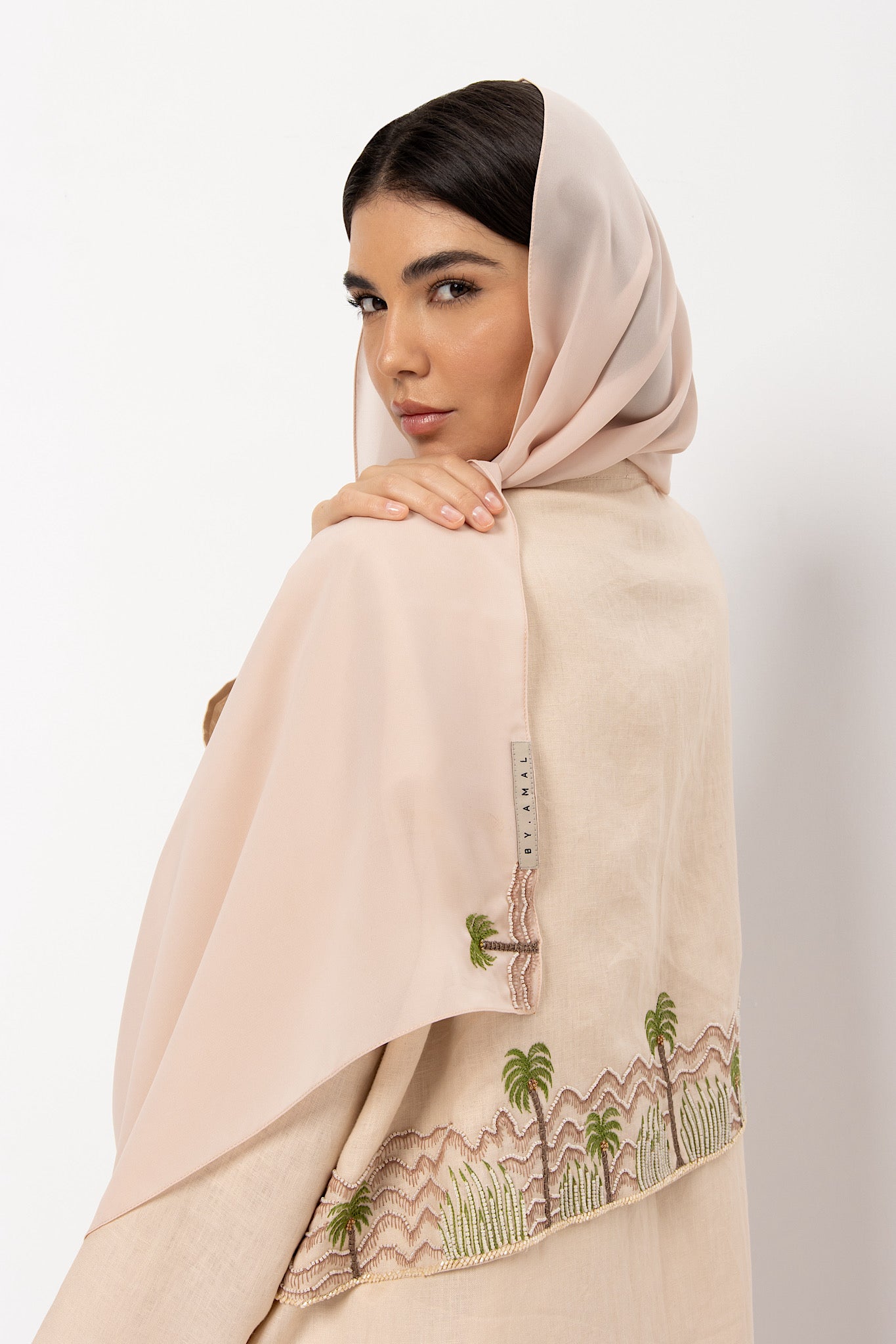 Mount - Linen Palm Tree Embroidery - (Beige Abaya)