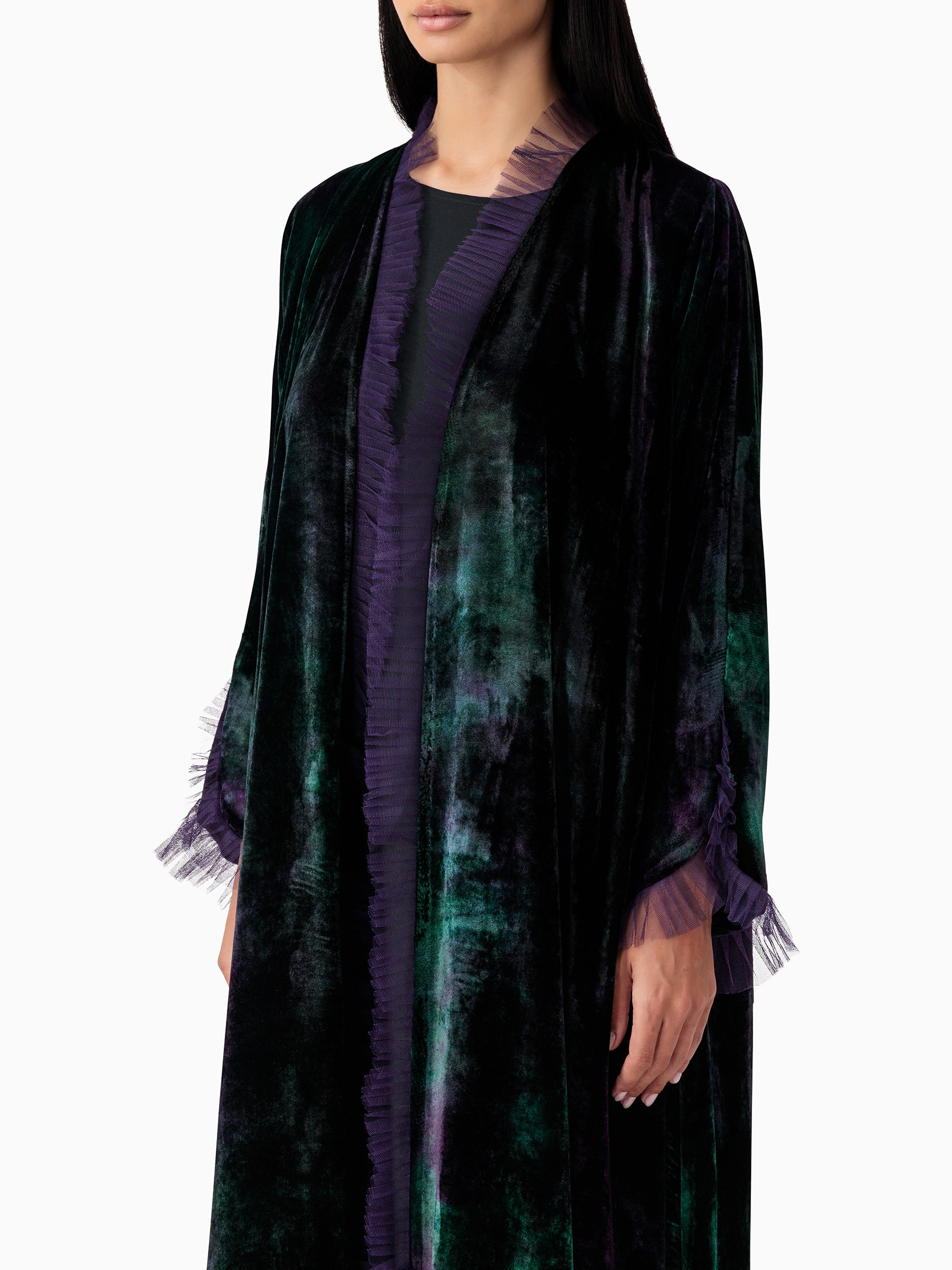 Velvet - Tulle Purple/Green Abaya