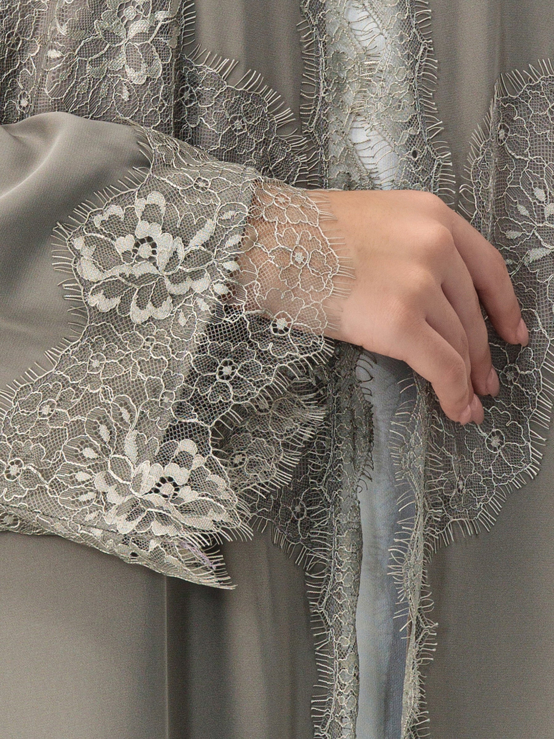 Grace - Lines of Dantel (Light Grey Abaya)