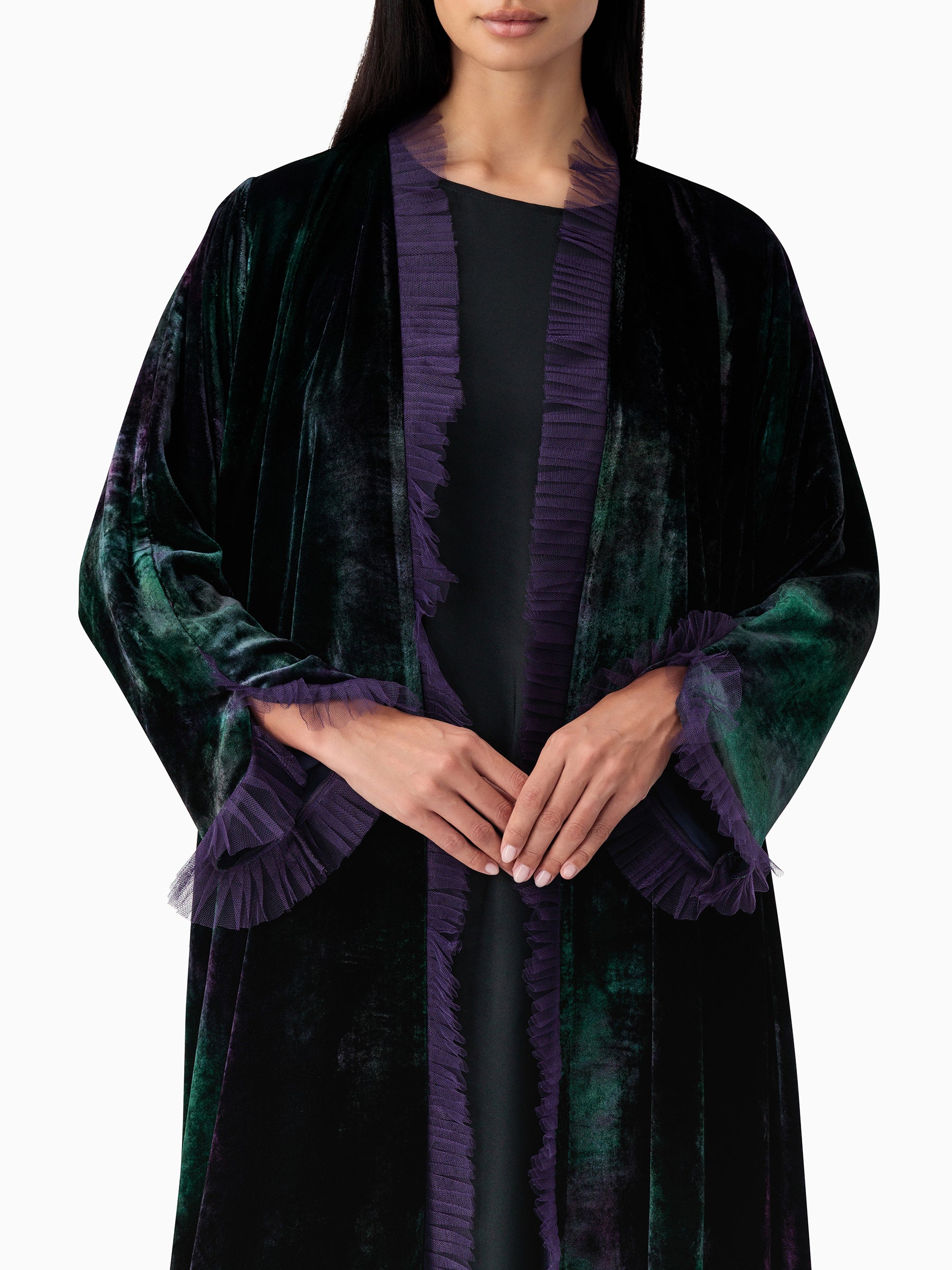 Velvet - Tulle Purple/Green Abaya