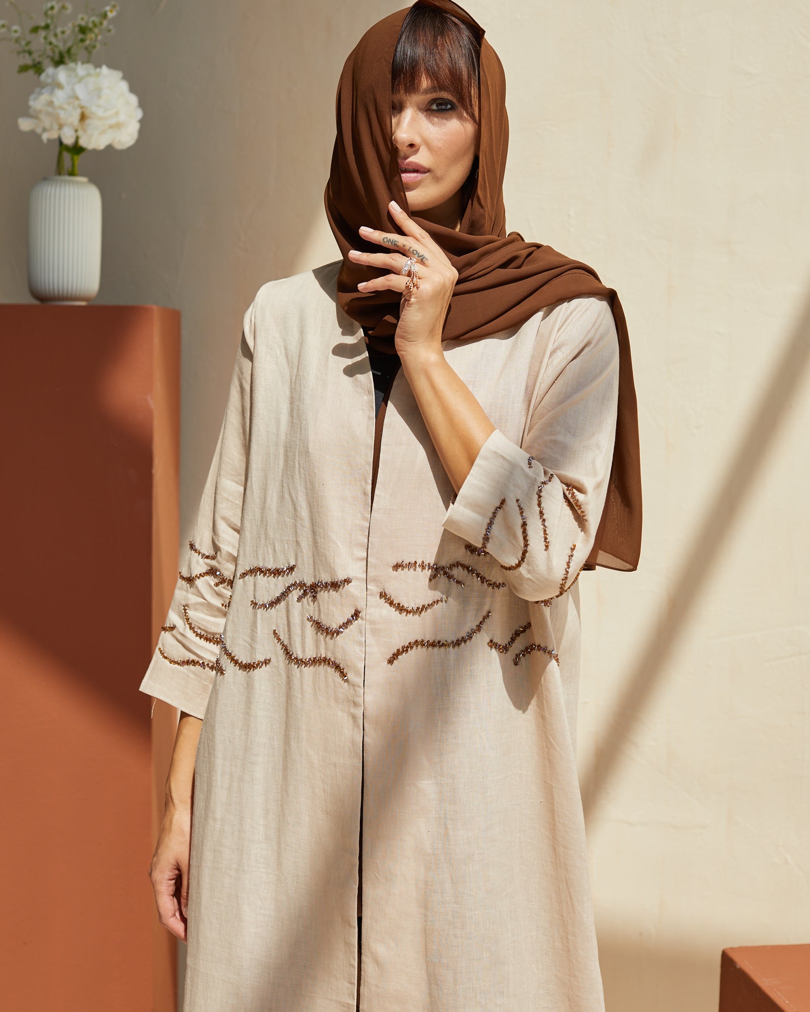 Brown Linen Embroidery